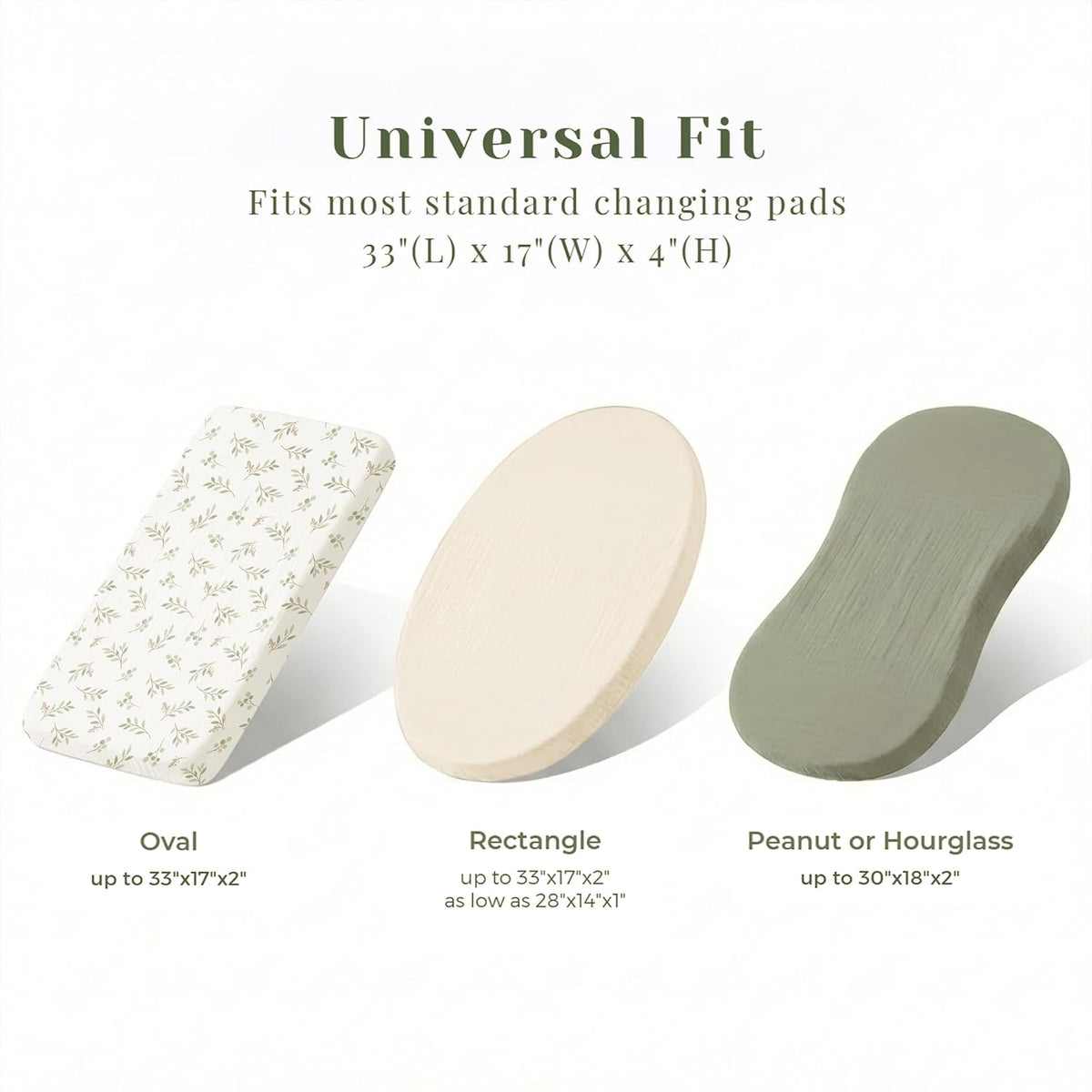 3 Pack Muslin Changing Pad Covers for Baby Boys and Girls 100% Cotton, Soft & Breathable, Easy to Put On & Off, Machine Washable, Baby Nursery Diaper Changing Table Sheet (Leaf)