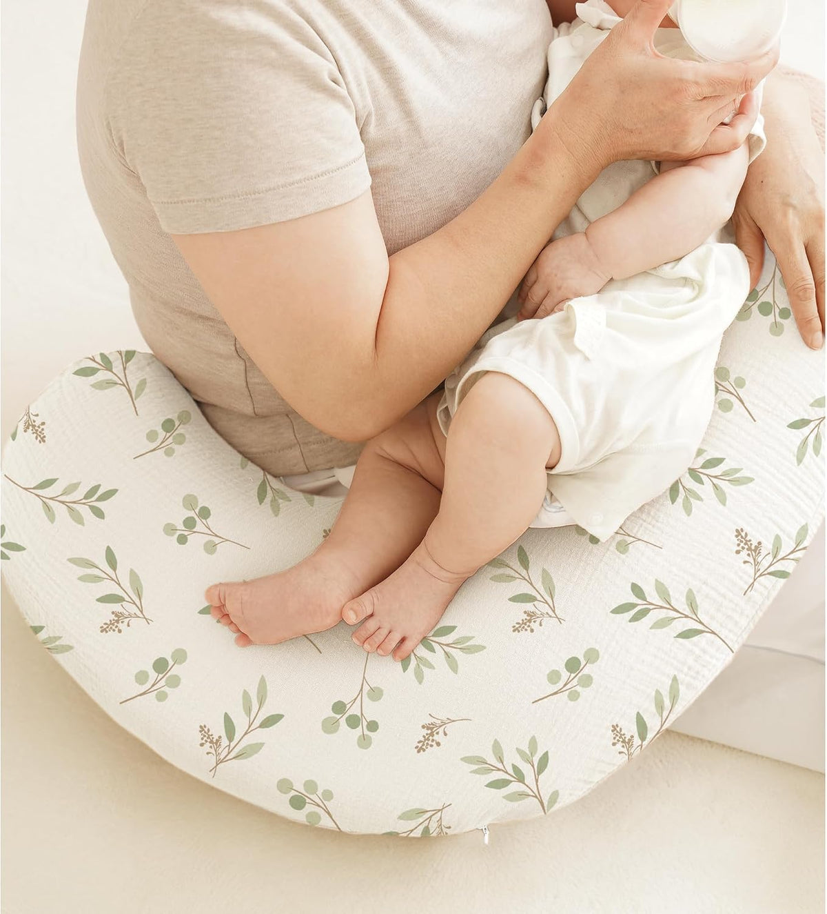 Muslin Nursing Pillow Covers, 2 Pack, Soft & Adorable Slipcovers with Zipper Closure, 100% Cotton Covers for Breastfeeding Pillows (Leaf, Green)