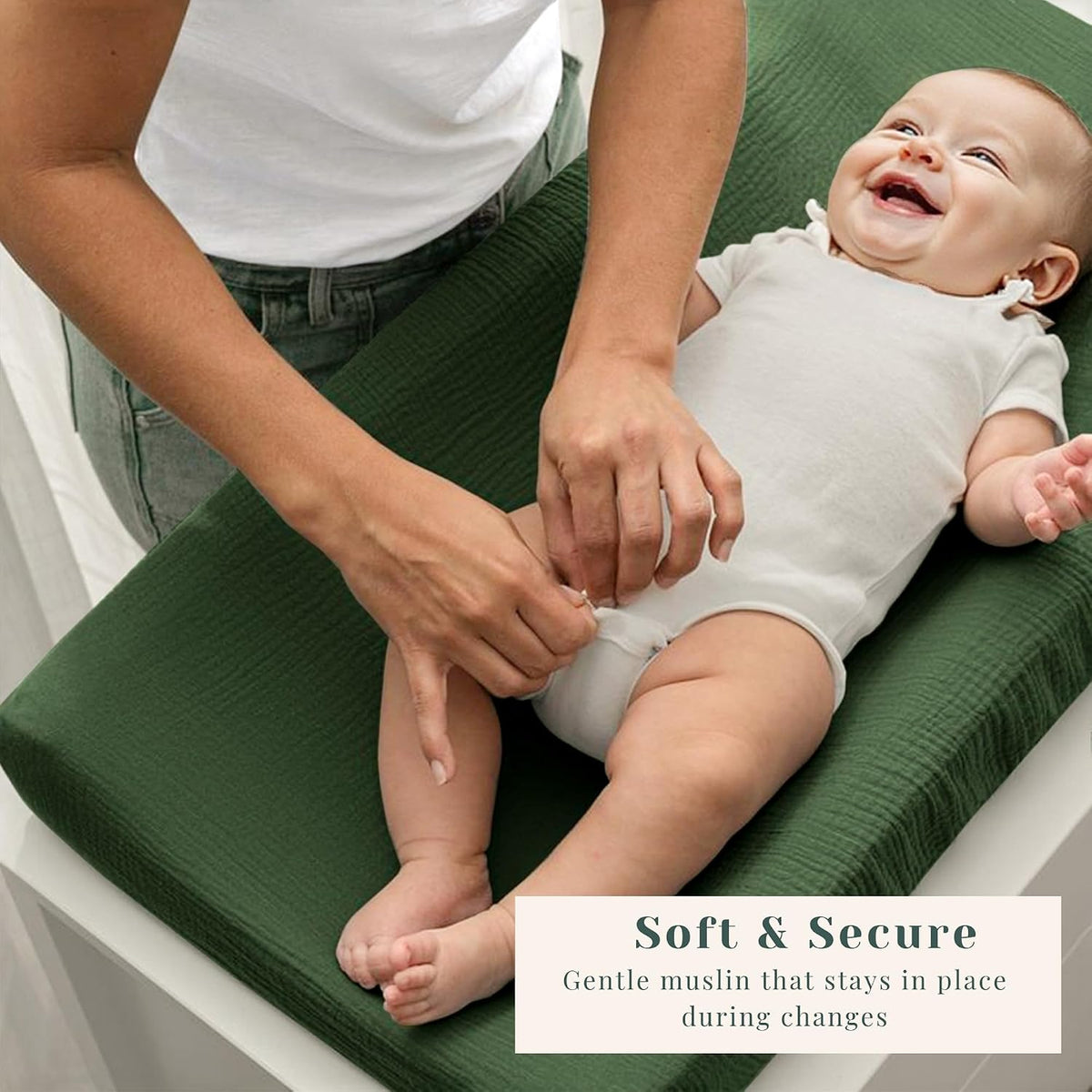 3 Pack Muslin Changing Pad Covers for Baby Boys and Girls 100% Cotton, Soft & Breathable, Easy to Put On & Off, Machine Washable, Baby Nursery Diaper Changing Table Sheet (Leaf)