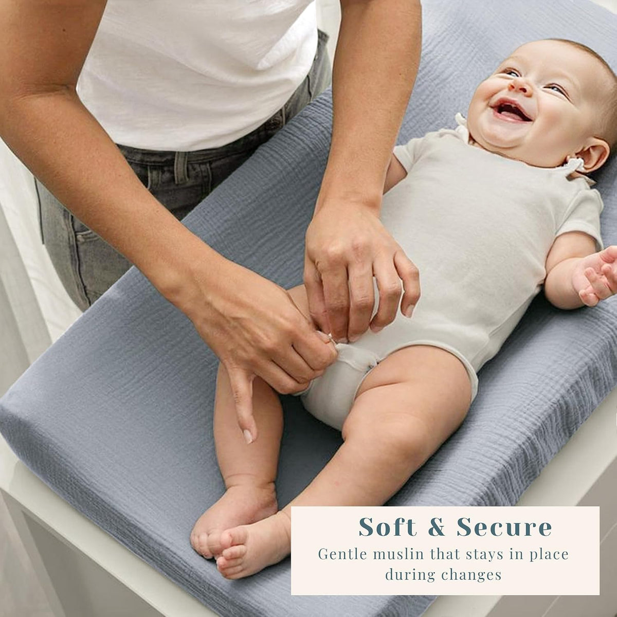 3 Pack Muslin Changing Pad Covers for Baby Boys and Girls 100% Cotton, Soft & Breathable, Easy to Put On & Off, Machine Washable, Baby Nursery Diaper Changing Table Sheet (Leaf)