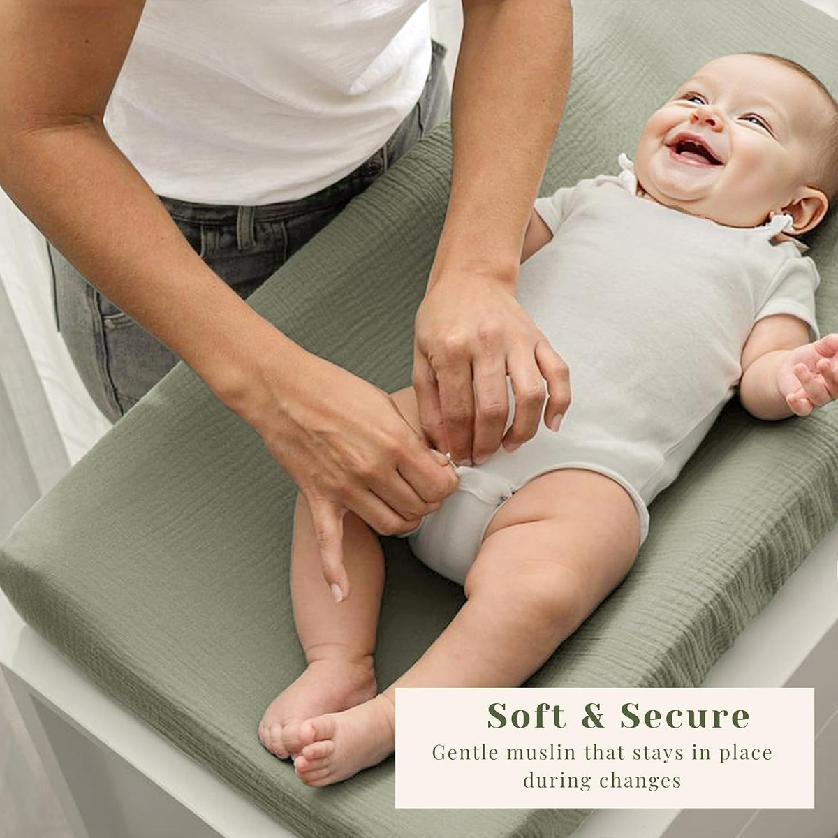 3 Pack Muslin Changing Pad Covers for Baby Boys and Girls 100% Cotton, Soft & Breathable, Easy to Put On & Off, Machine Washable, Baby Nursery Diaper Changing Table Sheet (Leaf)