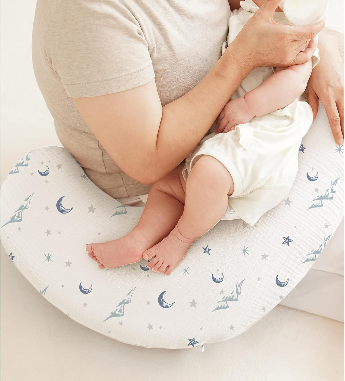 Muslin Nursing Pillow Covers, 2 Pack, Soft & Adorable Slipcovers with Zipper Closure, 100% Cotton Covers for Breastfeeding Pillows (Leaf, Green)