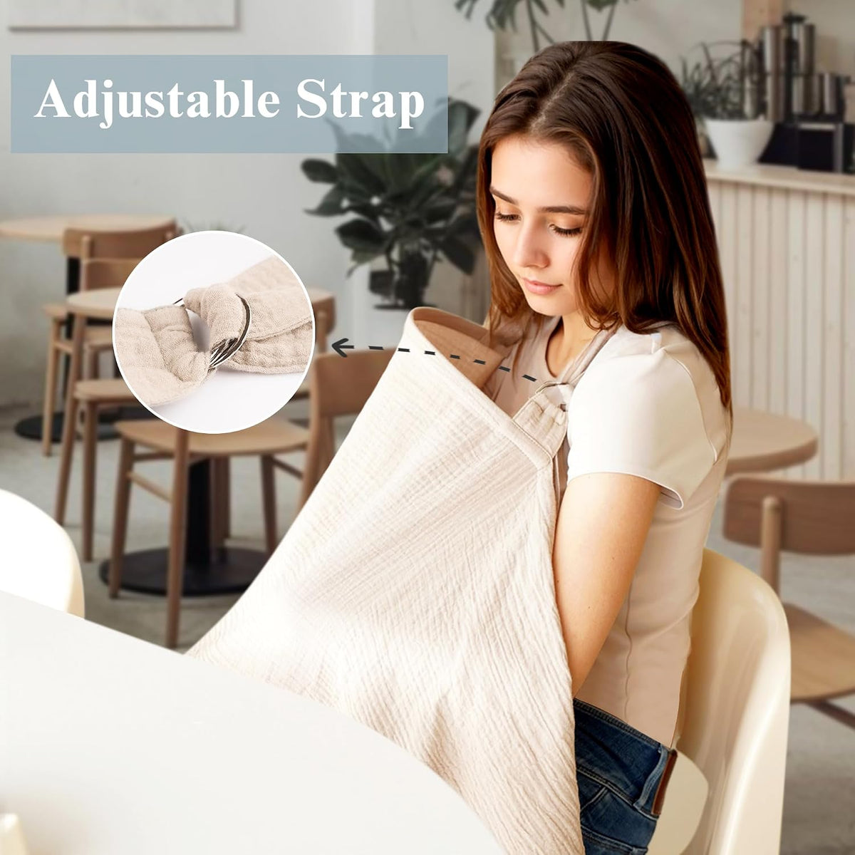 2 Pack 100% Cotton Muslin Nursing Covers for Breastfeeding Soft & Breathable, Breast Feeding Covers for Women, Adjustable Neck Strap, Multi-use Nursing Apron