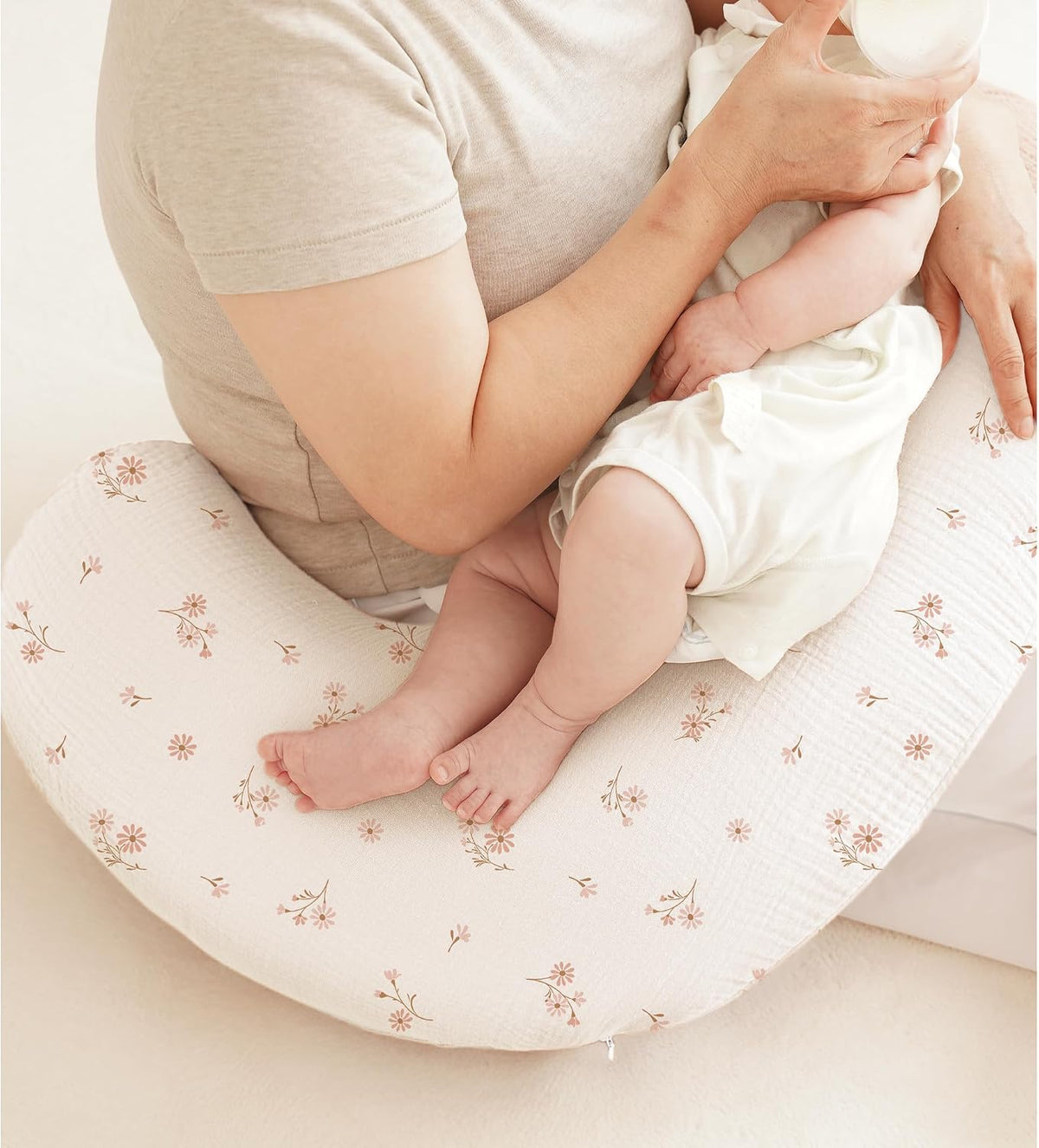 Muslin Nursing Pillow Covers, 2 Pack, Soft & Adorable Slipcovers with Zipper Closure, 100% Cotton Covers for Breastfeeding Pillows (Leaf, Green)