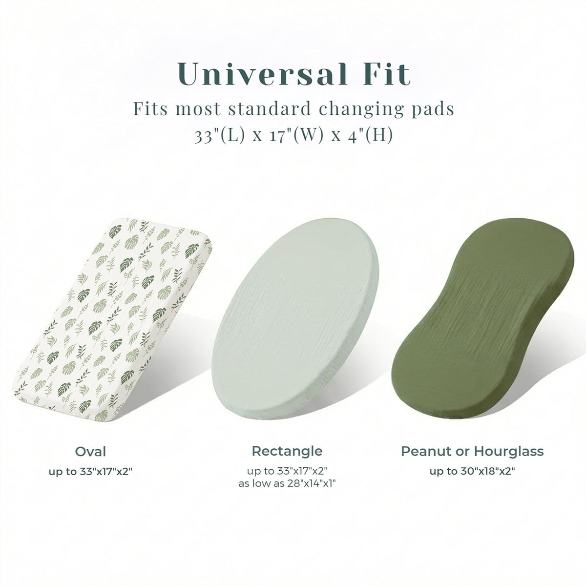 3 Pack Muslin Changing Pad Covers for Baby Boys and Girls 100% Cotton, Soft & Breathable, Easy to Put On & Off, Machine Washable, Baby Nursery Diaper Changing Table Sheet (Leaf)