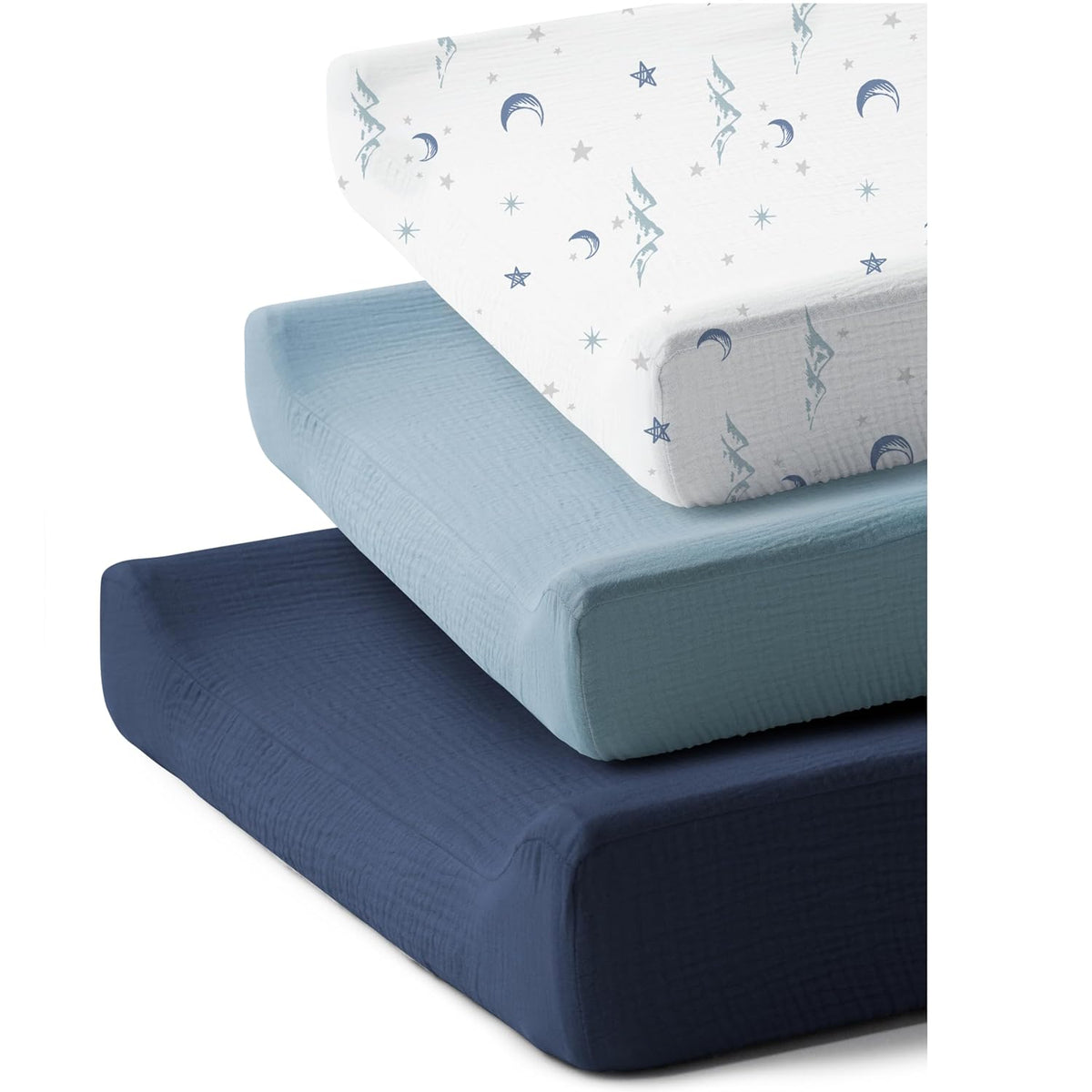 3 Pack Muslin Changing Pad Covers for Baby Boys and Girls 100% Cotton, Soft & Breathable, Easy to Put On & Off, Machine Washable, Baby Nursery Diaper Changing Table Sheet (Leaf)