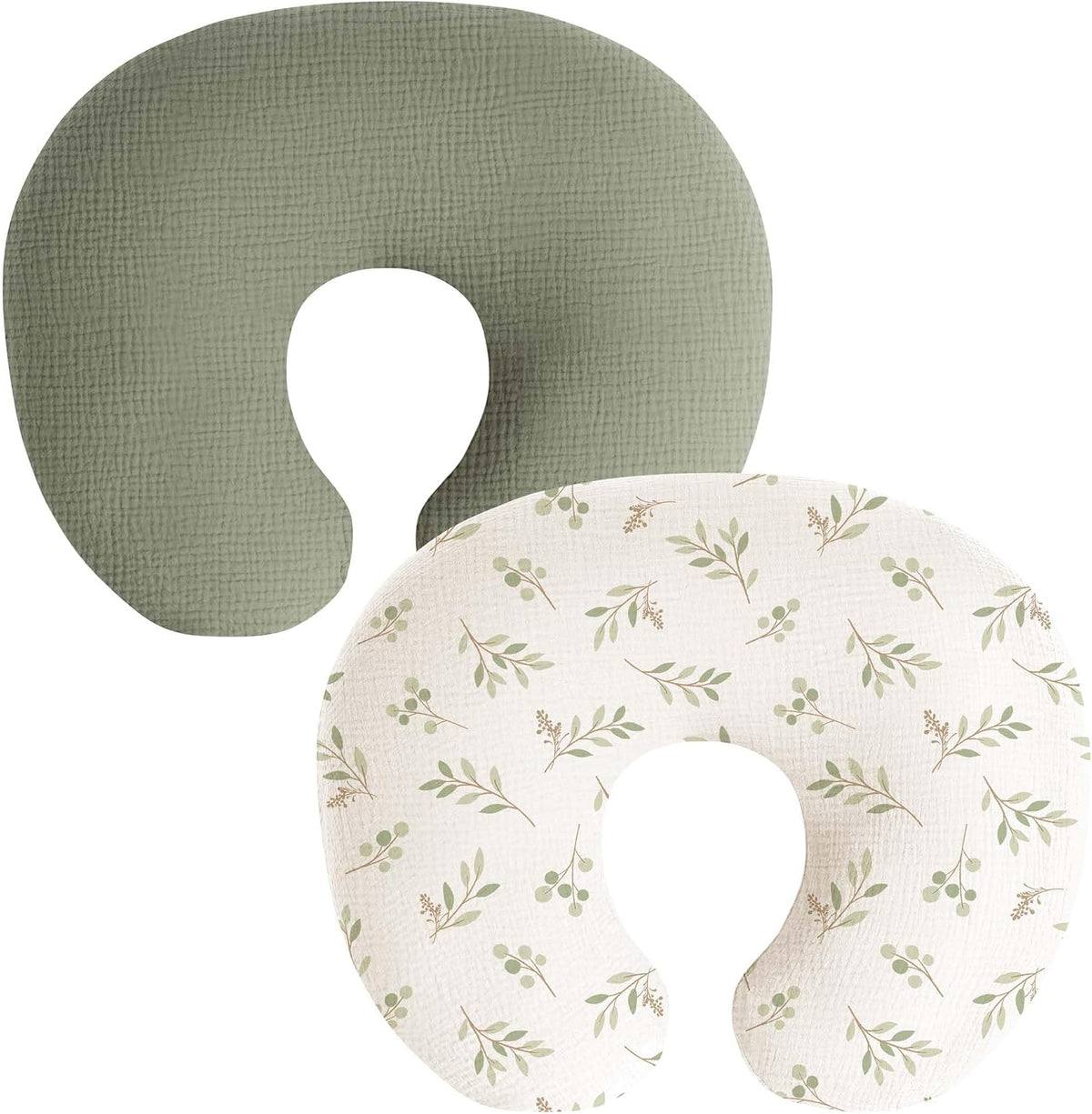 Muslin Nursing Pillow Covers, 2 Pack, Soft & Adorable Slipcovers with Zipper Closure, 100% Cotton Covers for Breastfeeding Pillows (Leaf, Green)