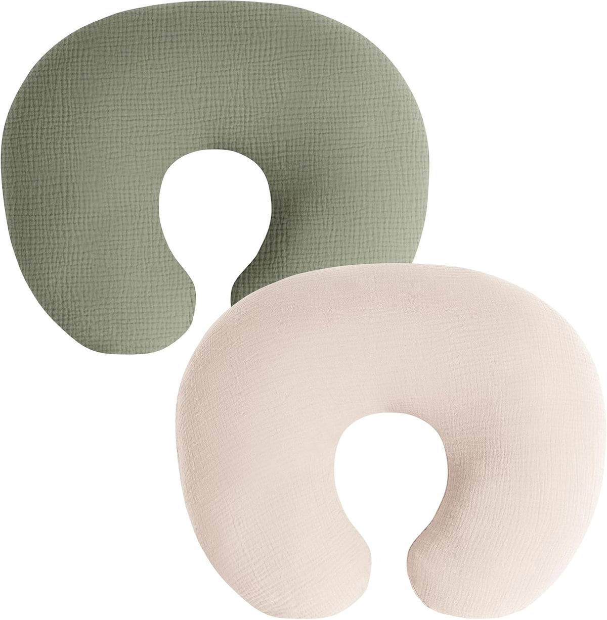 Muslin Nursing Pillow Covers, 2 Pack, Soft & Adorable Slipcovers with Zipper Closure, 100% Cotton Covers for Breastfeeding Pillows (Leaf, Green)
