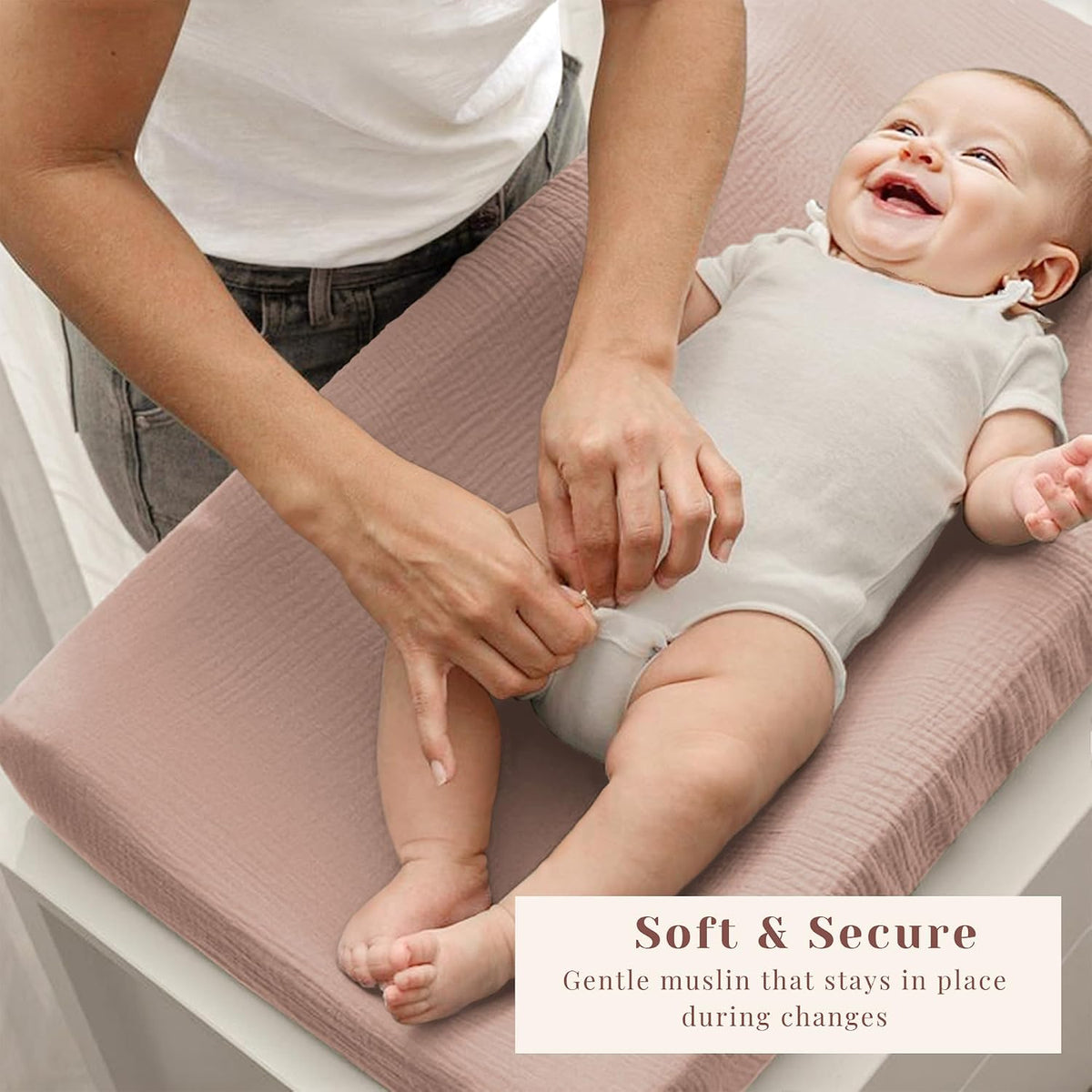 3 Pack Muslin Changing Pad Covers for Baby Boys and Girls 100% Cotton, Soft & Breathable, Easy to Put On & Off, Machine Washable, Baby Nursery Diaper Changing Table Sheet (Leaf)