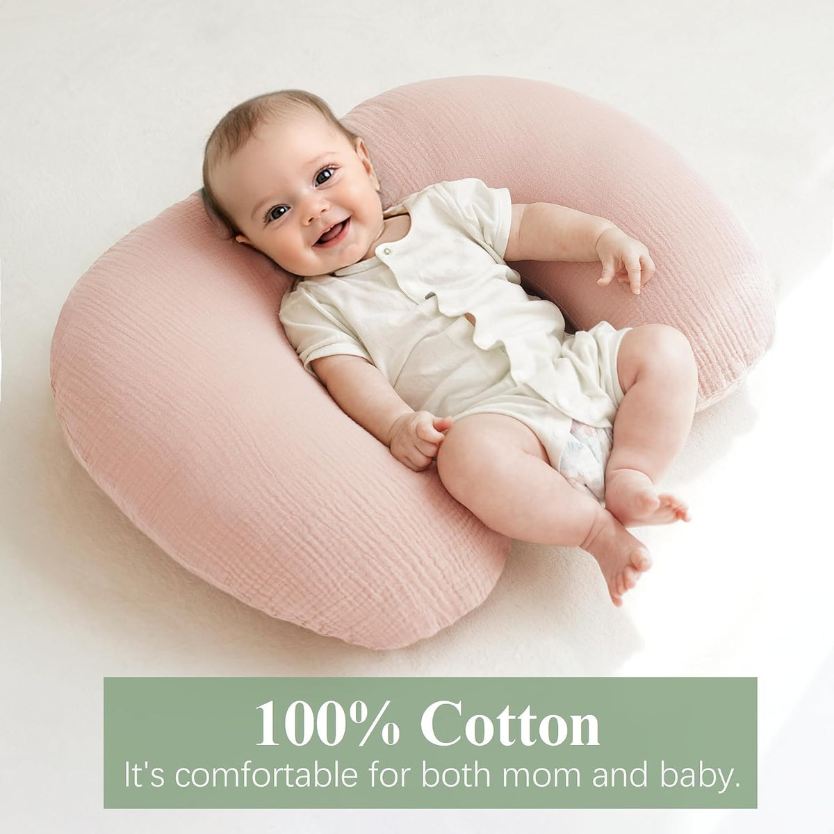 Muslin Nursing Pillow Covers, 2 Pack, Soft & Adorable Slipcovers with Zipper Closure, 100% Cotton Covers for Breastfeeding Pillows (Leaf, Green)