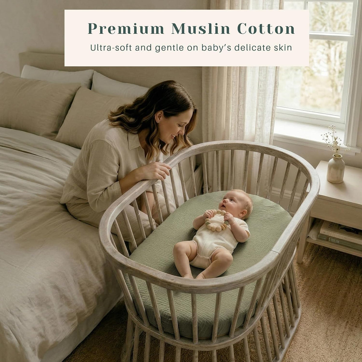 3 Pack Cotton Muslin Baby Bassinet Fitted Sheet for Bedside Sleeper Stretchy & Soft, Compatible with Baby Delight, Dream On Me, Rectangle Mattresses, for Boys & Girls 32" x 21"