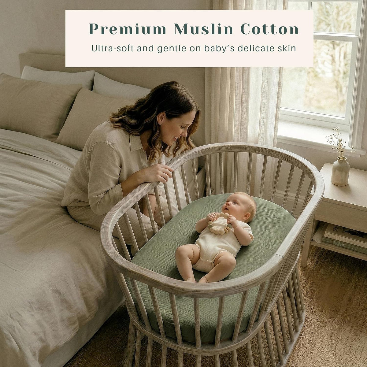 3 Pack Cotton Muslin Baby Bassinet Fitted Sheet for Bedside Sleeper Stretchy & Soft, Compatible with Baby Delight, Dream On Me, Rectangle Mattresses, for Boys & Girls 32" x 21"
