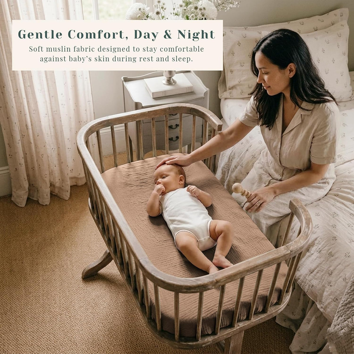 3 Pack Cotton Muslin Baby Bassinet Fitted Sheet for Bedside Sleeper Stretchy & Soft, Compatible with Baby Delight, Dream On Me, Rectangle Mattresses, for Boys & Girls 32" x 21"