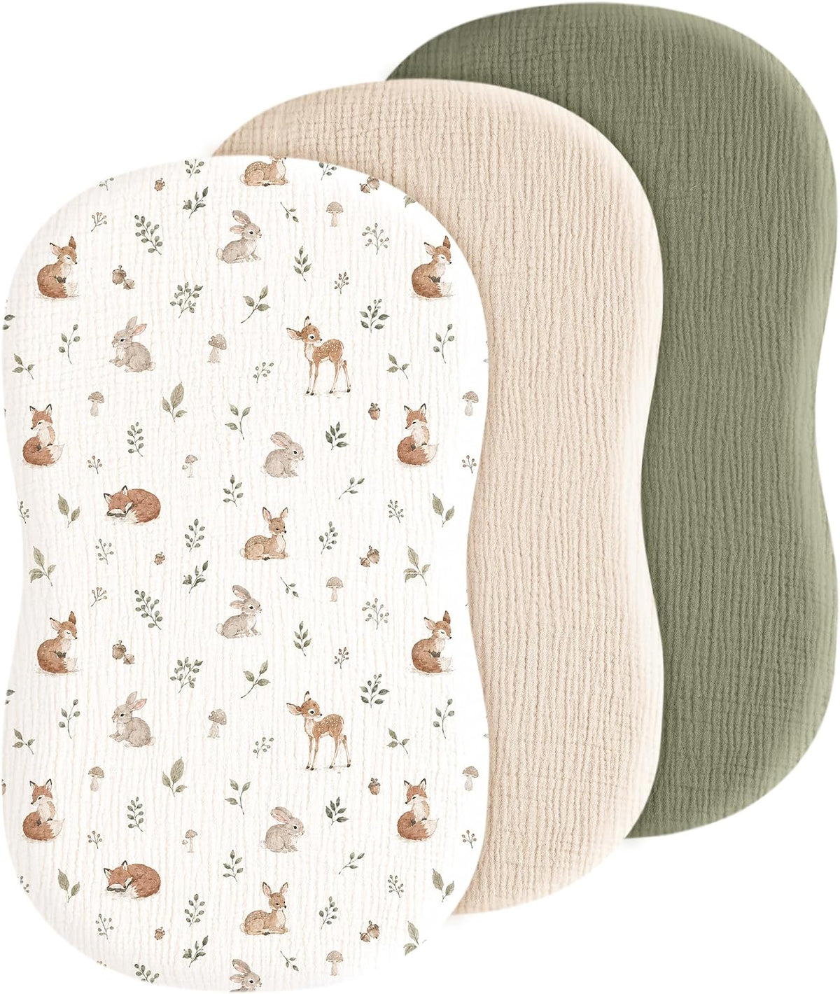 3 Pack Cotton Muslin Baby Bassinet Fitted Sheet for Bedside Sleeper Stretchy & Soft, Compatible with Baby Delight, Dream On Me, Rectangle Mattresses, for Boys & Girls 32" x 21"