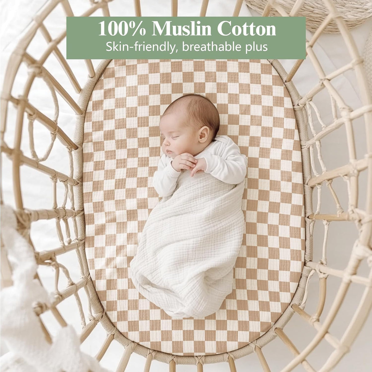 3 Pack Cotton Muslin Baby Bassinet Fitted Sheet for Bedside Sleeper Stretchy & Soft, Compatible with Baby Delight, Dream On Me, Rectangle Mattresses, for Boys & Girls 32" x 21"