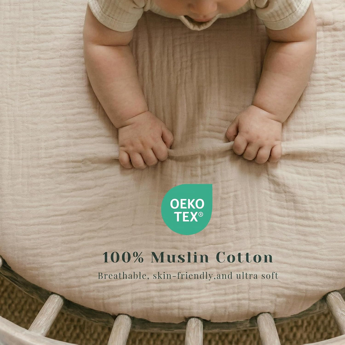 3 Pack Cotton Muslin Baby Bassinet Fitted Sheet for Bedside Sleeper Stretchy & Soft, Compatible with Baby Delight, Dream On Me, Rectangle Mattresses, for Boys & Girls 32" x 21"