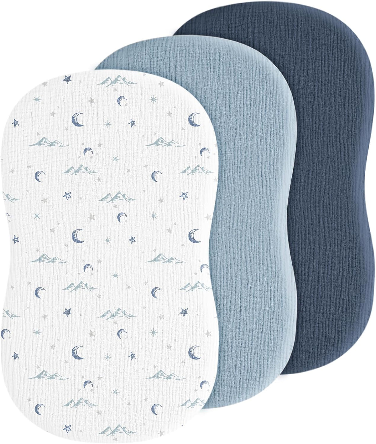 3 Pack Cotton Muslin Baby Bassinet Fitted Sheet for Bedside Sleeper Stretchy & Soft, Compatible with Baby Delight, Dream On Me, Rectangle Mattresses, for Boys & Girls 32" x 21"