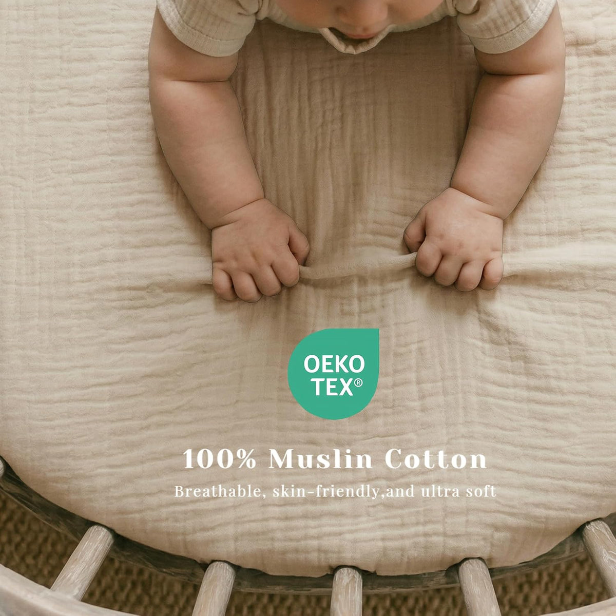 3 Pack Cotton Muslin Baby Bassinet Fitted Sheet for Bedside Sleeper Stretchy & Soft, Compatible with Baby Delight, Dream On Me, Rectangle Mattresses, for Boys & Girls 32" x 21"