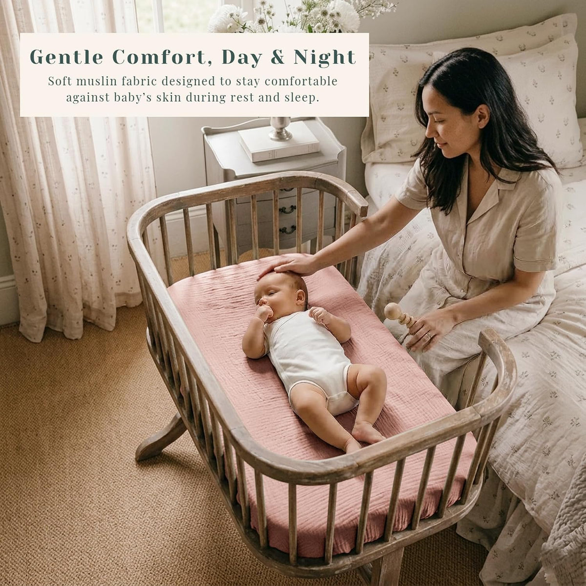 3 Pack Cotton Muslin Baby Bassinet Fitted Sheet for Bedside Sleeper Stretchy & Soft, Compatible with Baby Delight, Dream On Me, Rectangle Mattresses, for Boys & Girls 32" x 21"