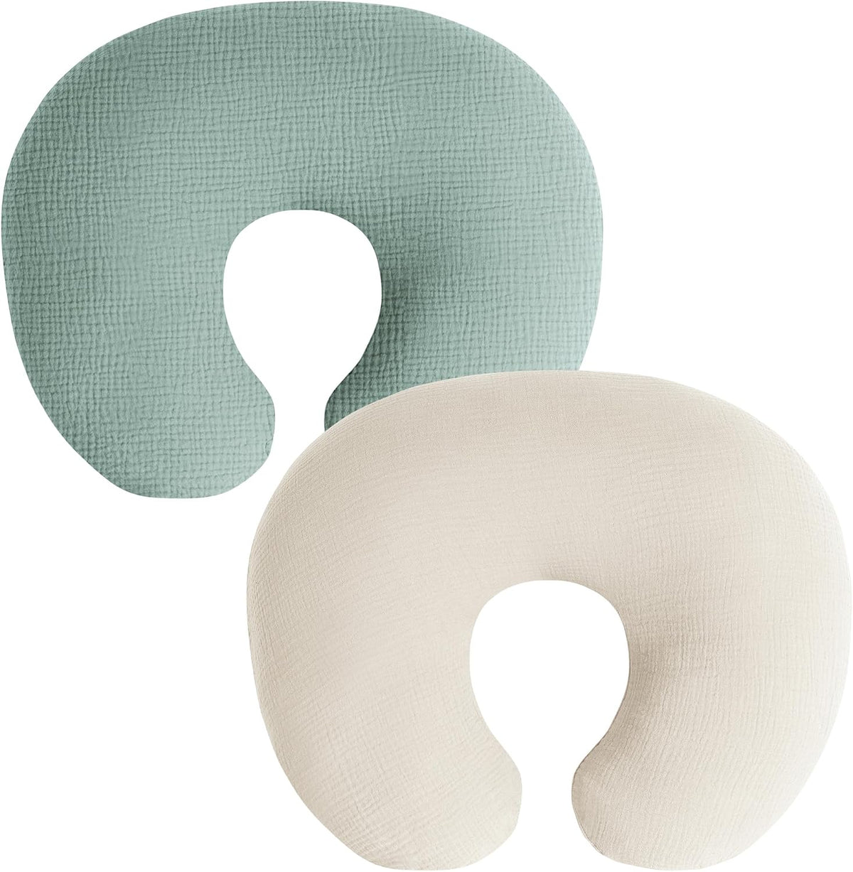 Muslin Nursing Pillow Covers, 2 Pack, Soft & Adorable Slipcovers with Zipper Closure, 100% Cotton Covers for Breastfeeding Pillows (Leaf, Green)