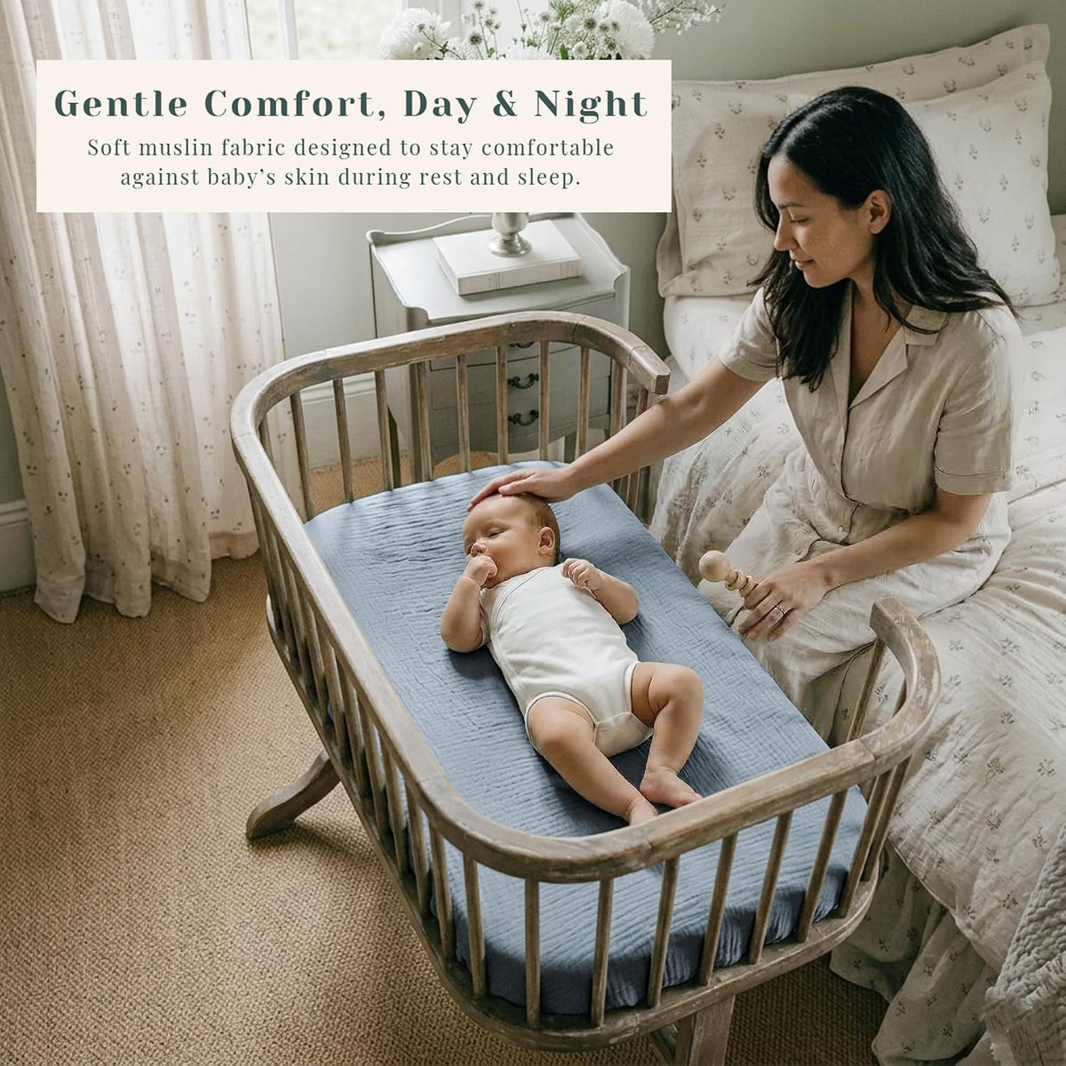 3 Pack Cotton Muslin Baby Bassinet Fitted Sheet for Bedside Sleeper Stretchy & Soft, Compatible with Baby Delight, Dream On Me, Rectangle Mattresses, for Boys & Girls 32" x 21"