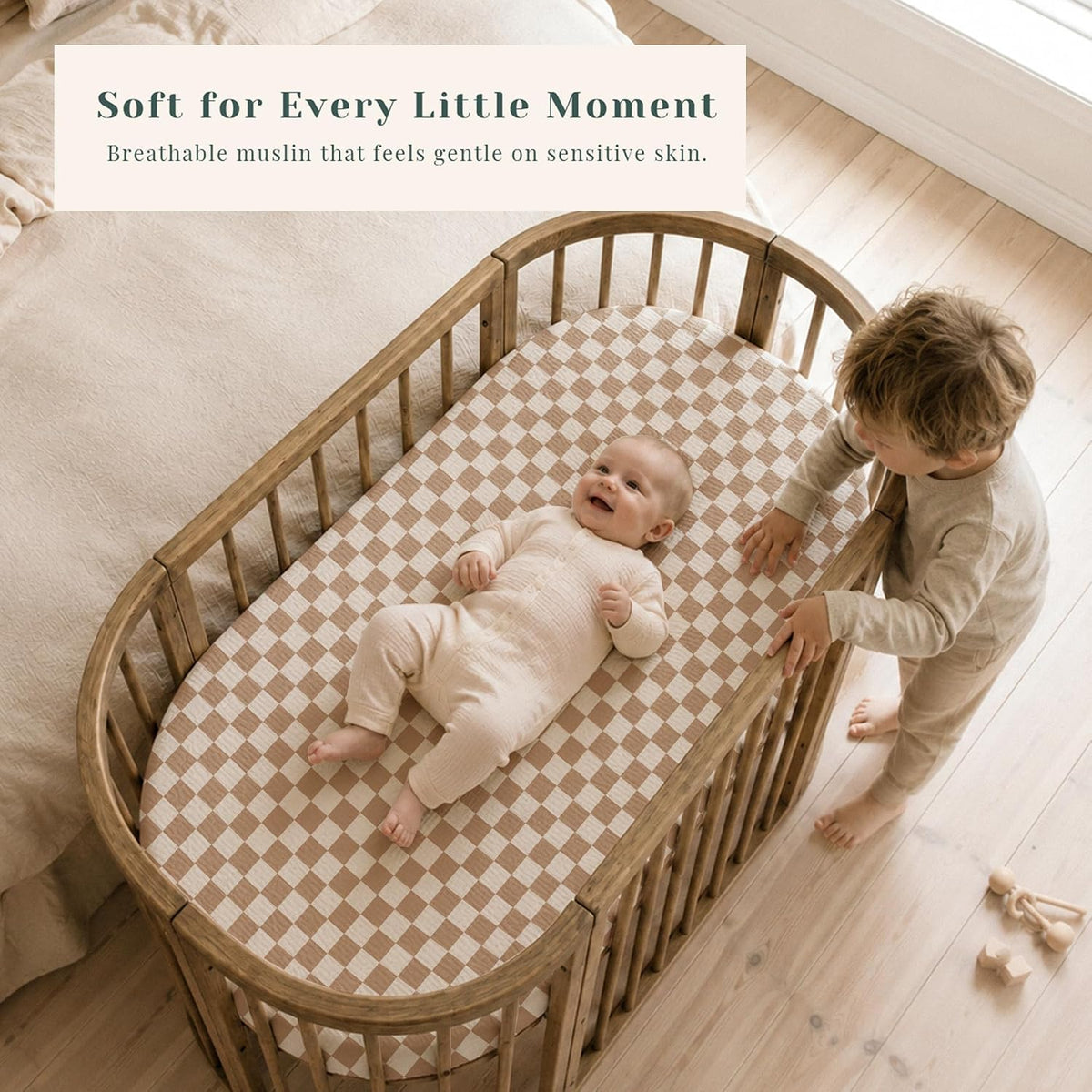 3 Pack Cotton Muslin Baby Bassinet Fitted Sheet for Bedside Sleeper Stretchy & Soft, Compatible with Baby Delight, Dream On Me, Rectangle Mattresses, for Boys & Girls 32" x 21"