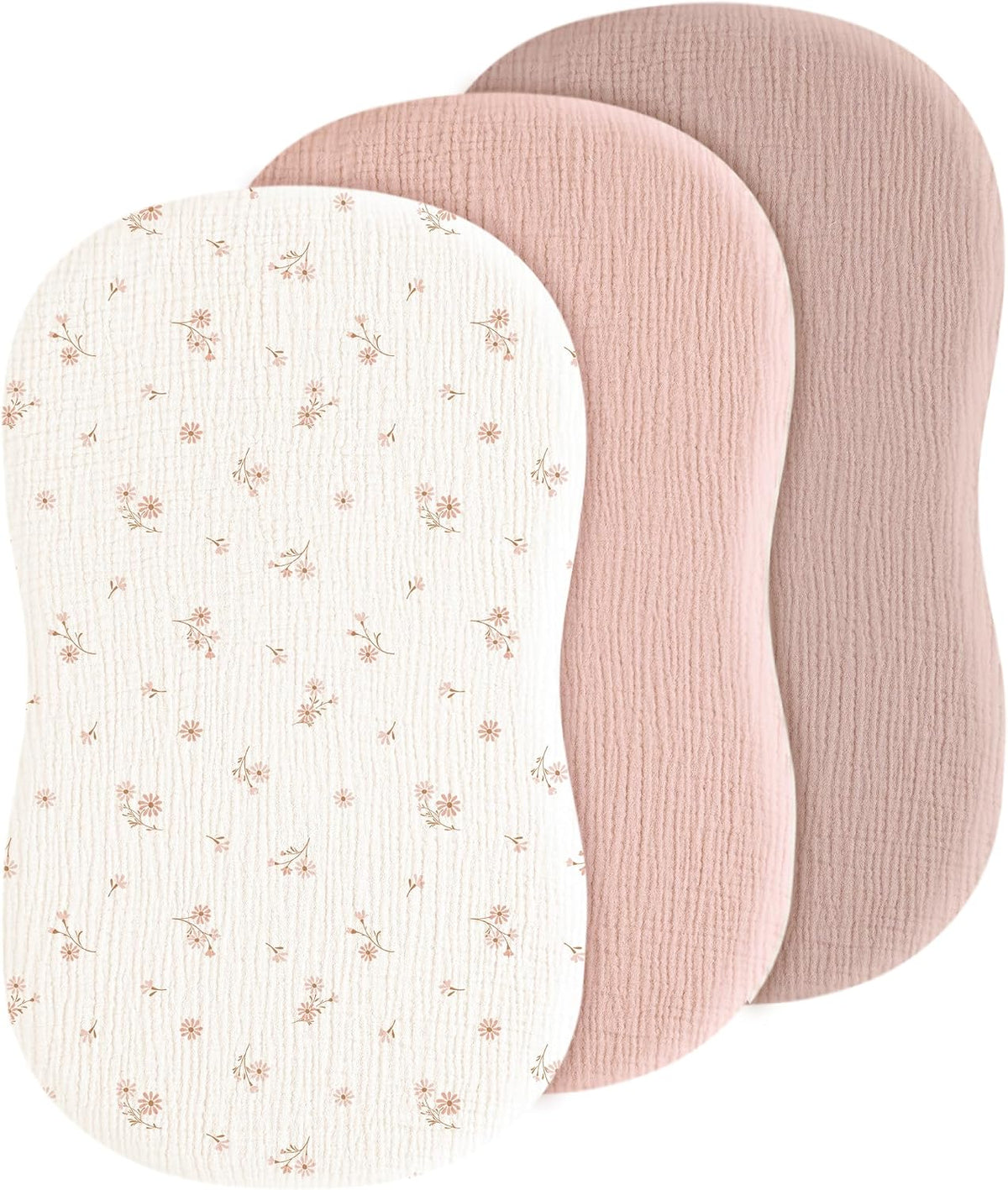 3 Pack Cotton Muslin Baby Bassinet Fitted Sheet for Bedside Sleeper Stretchy & Soft, Compatible with Baby Delight, Dream On Me, Rectangle Mattresses, for Boys & Girls 32" x 21"