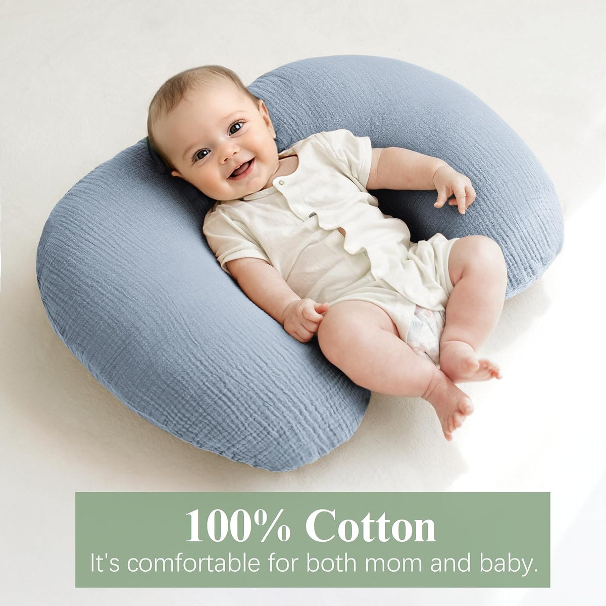 Muslin Nursing Pillow Covers, 2 Pack, Soft & Adorable Slipcovers with Zipper Closure, 100% Cotton Covers for Breastfeeding Pillows (Leaf, Green)