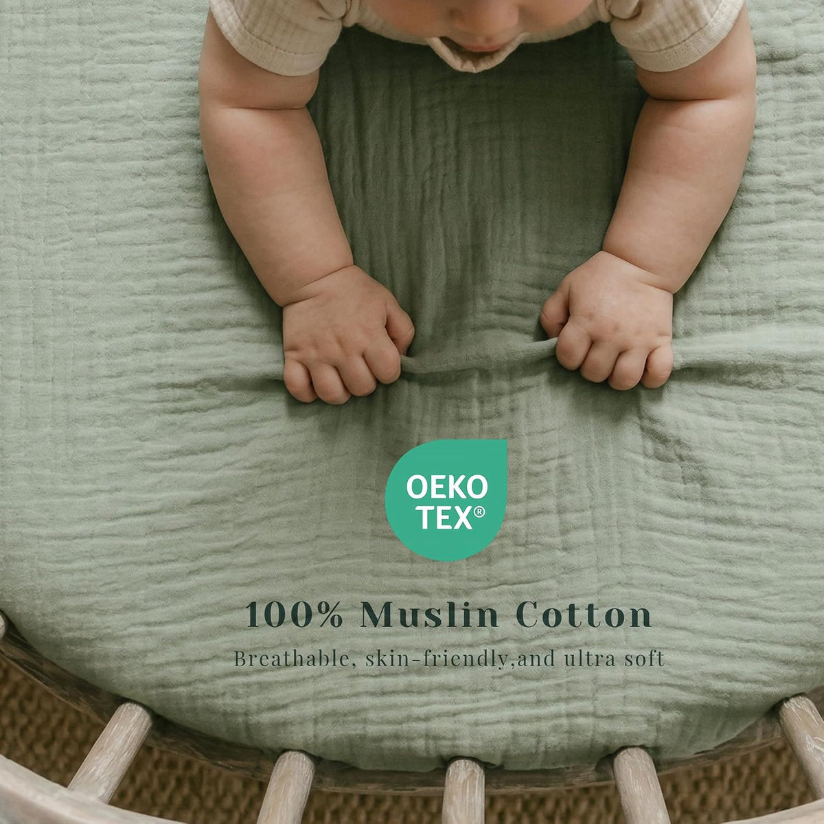 3 Pack Cotton Muslin Baby Bassinet Fitted Sheet for Bedside Sleeper Stretchy & Soft, Compatible with Baby Delight, Dream On Me, Rectangle Mattresses, for Boys & Girls 32" x 21"