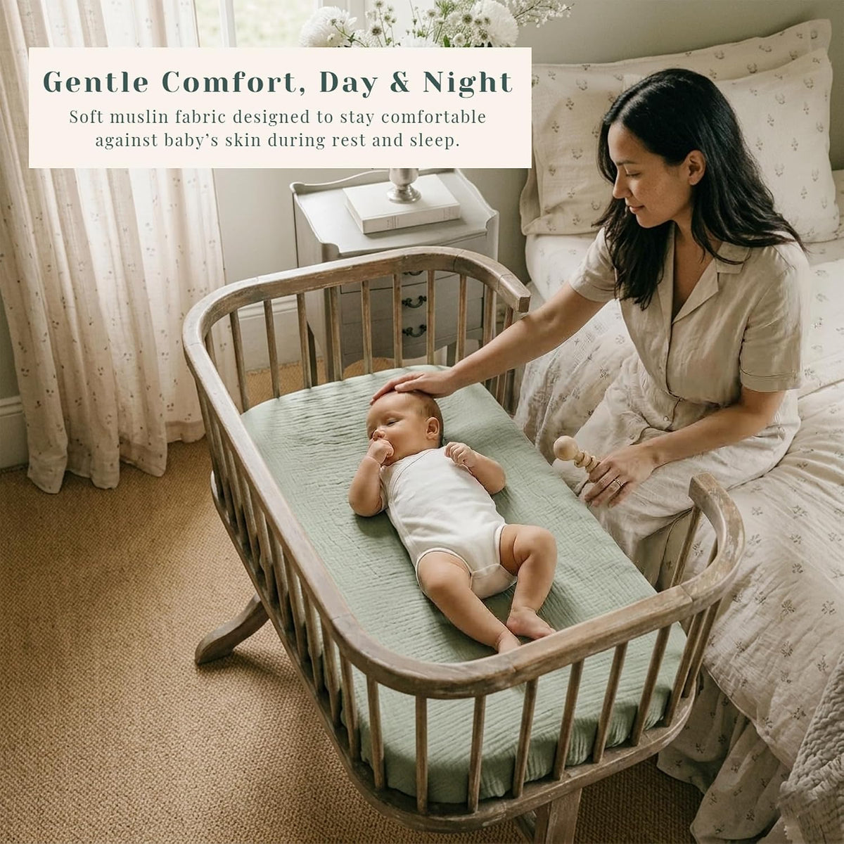 3 Pack Cotton Muslin Baby Bassinet Fitted Sheet for Bedside Sleeper Stretchy & Soft, Compatible with Baby Delight, Dream On Me, Rectangle Mattresses, for Boys & Girls 32" x 21"