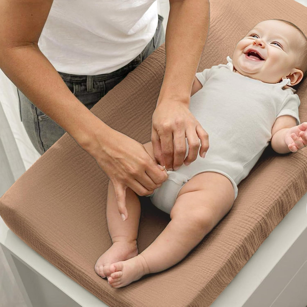 3 Pack Muslin Changing Pad Covers for Baby Boys and Girls 100% Cotton, Soft & Breathable, Easy to Put On & Off, Machine Washable, Baby Nursery Diaper Changing Table Sheet (Leaf)