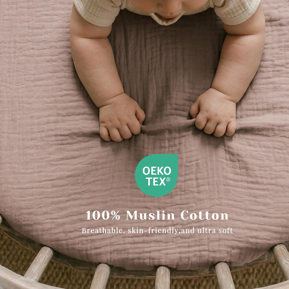 3 Pack Cotton Muslin Baby Bassinet Fitted Sheet for Bedside Sleeper Stretchy & Soft, Compatible with Baby Delight, Dream On Me, Rectangle Mattresses, for Boys & Girls 32" x 21"