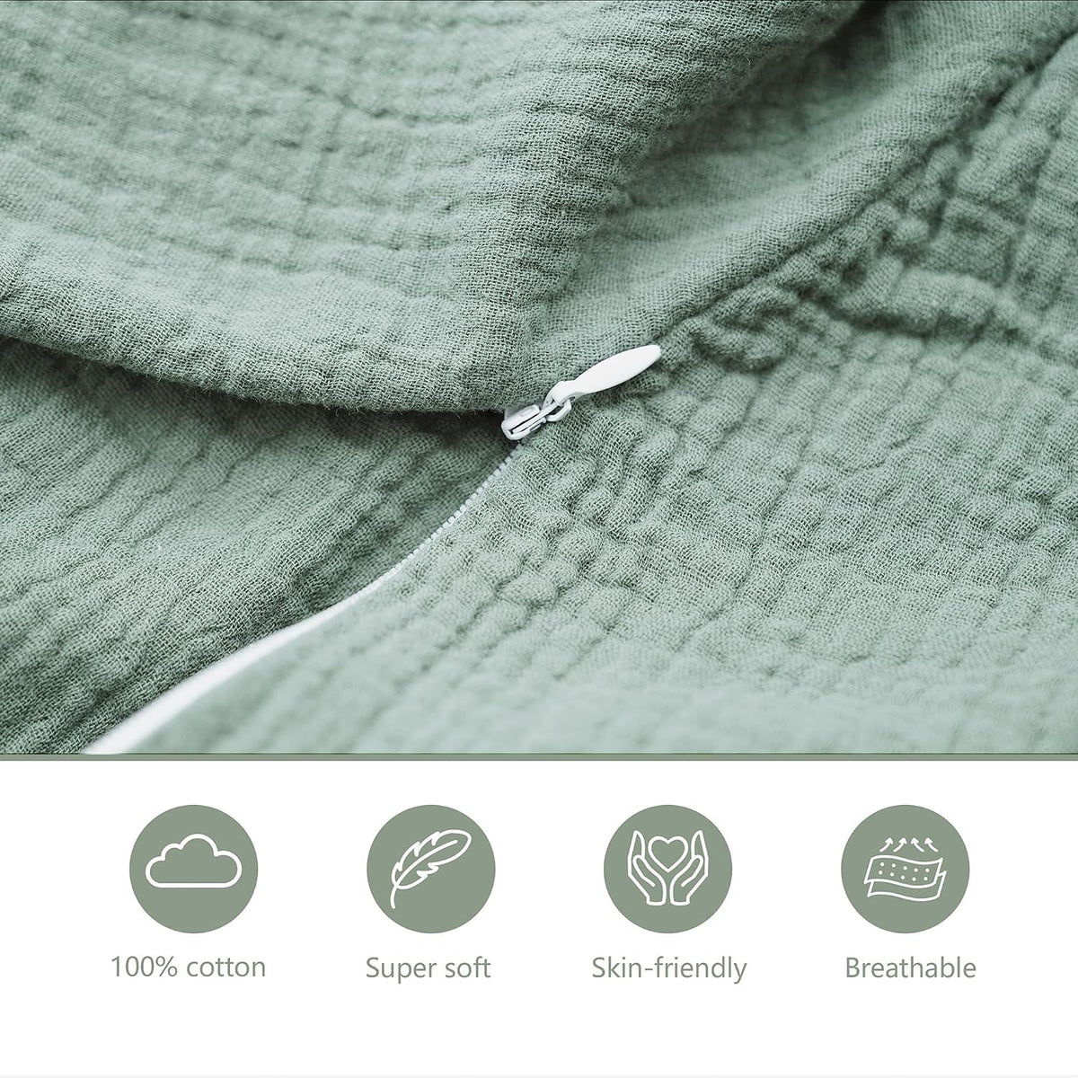 Muslin Nursing Pillow Covers, 2 Pack, Soft & Adorable Slipcovers with Zipper Closure, 100% Cotton Covers for Breastfeeding Pillows (Leaf, Green)