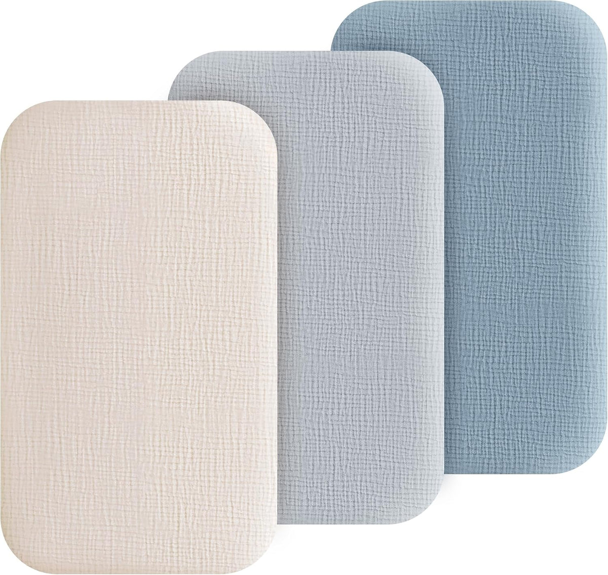 3 Pack Cotton Muslin Baby Bassinet Fitted Sheet for Bedside Sleeper Stretchy & Soft, Compatible with Baby Delight, Dream On Me, Rectangle Mattresses, for Boys & Girls 32" x 21"