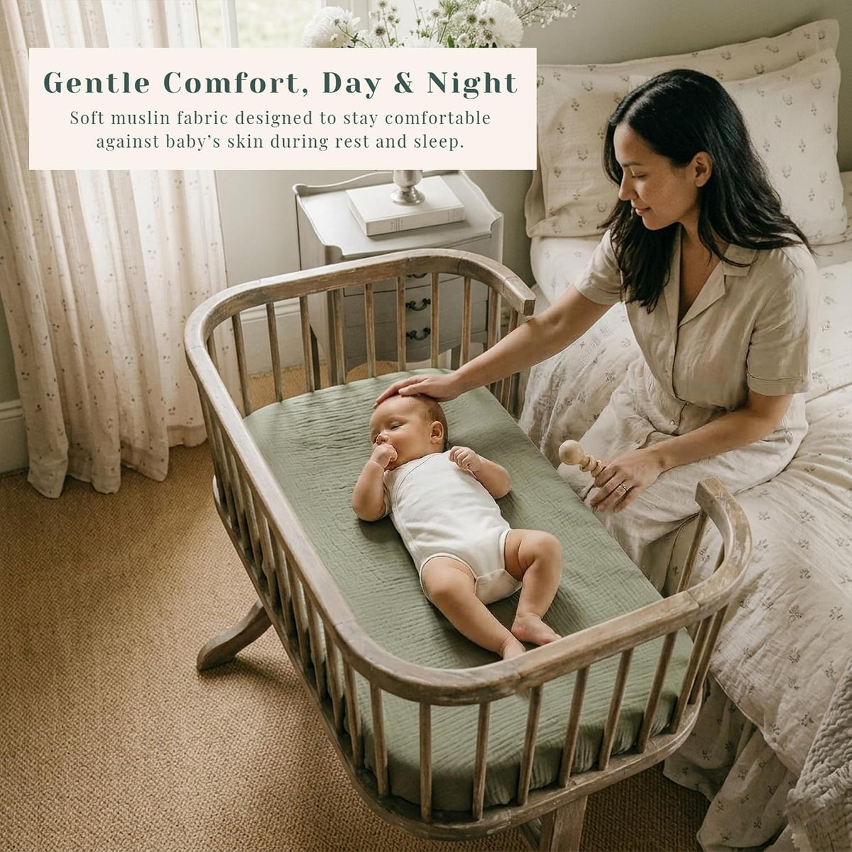 3 Pack Cotton Muslin Baby Bassinet Fitted Sheet for Bedside Sleeper Stretchy & Soft, Compatible with Baby Delight, Dream On Me, Rectangle Mattresses, for Boys & Girls 32" x 21"