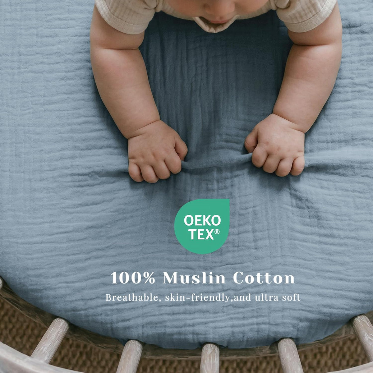 3 Pack Cotton Muslin Baby Bassinet Fitted Sheet for Bedside Sleeper Stretchy & Soft, Compatible with Baby Delight, Dream On Me, Rectangle Mattresses, for Boys & Girls 32" x 21"
