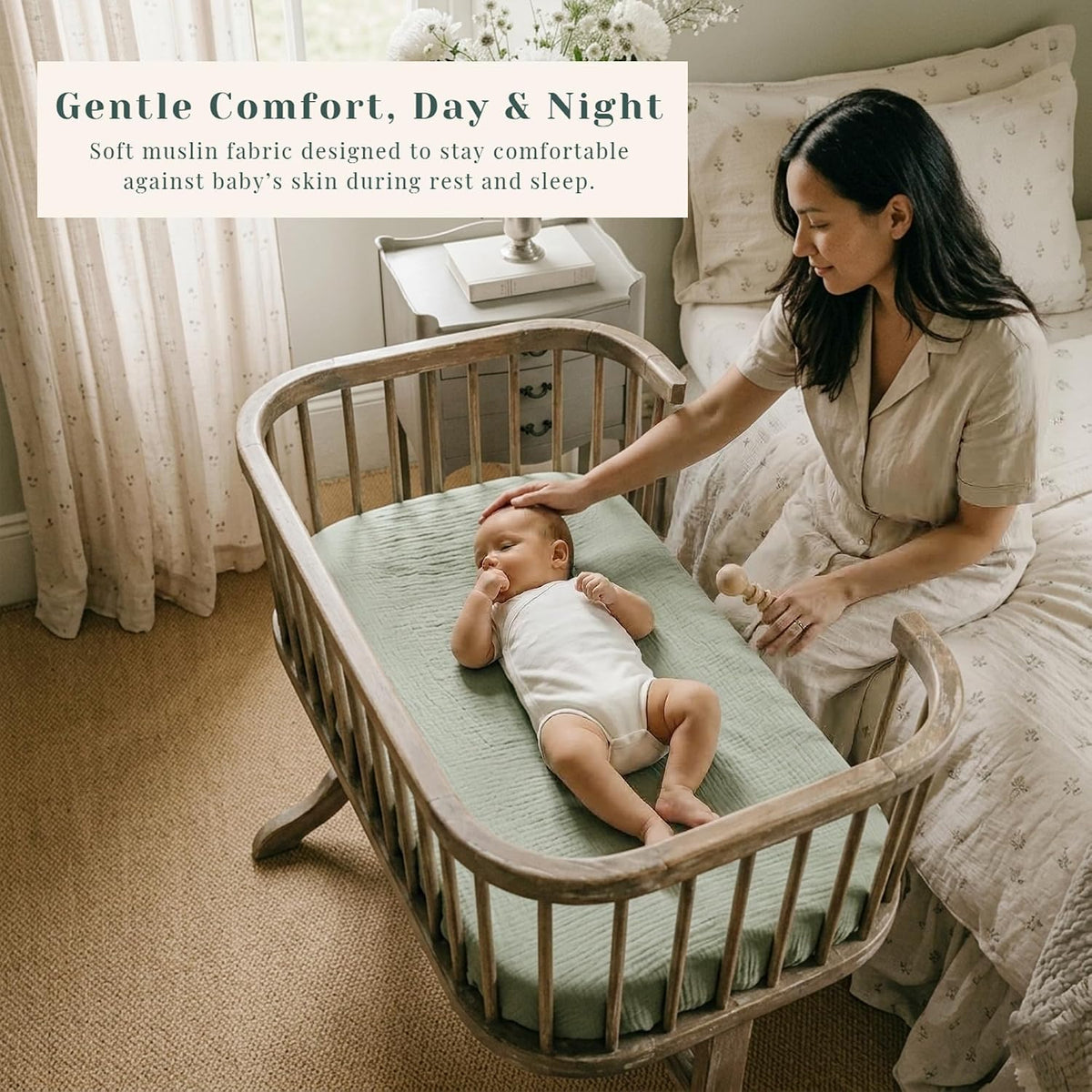 3 Pack Cotton Muslin Baby Bassinet Fitted Sheet for Bedside Sleeper Stretchy & Soft, Compatible with Baby Delight, Dream On Me, Rectangle Mattresses, for Boys & Girls 32" x 21"