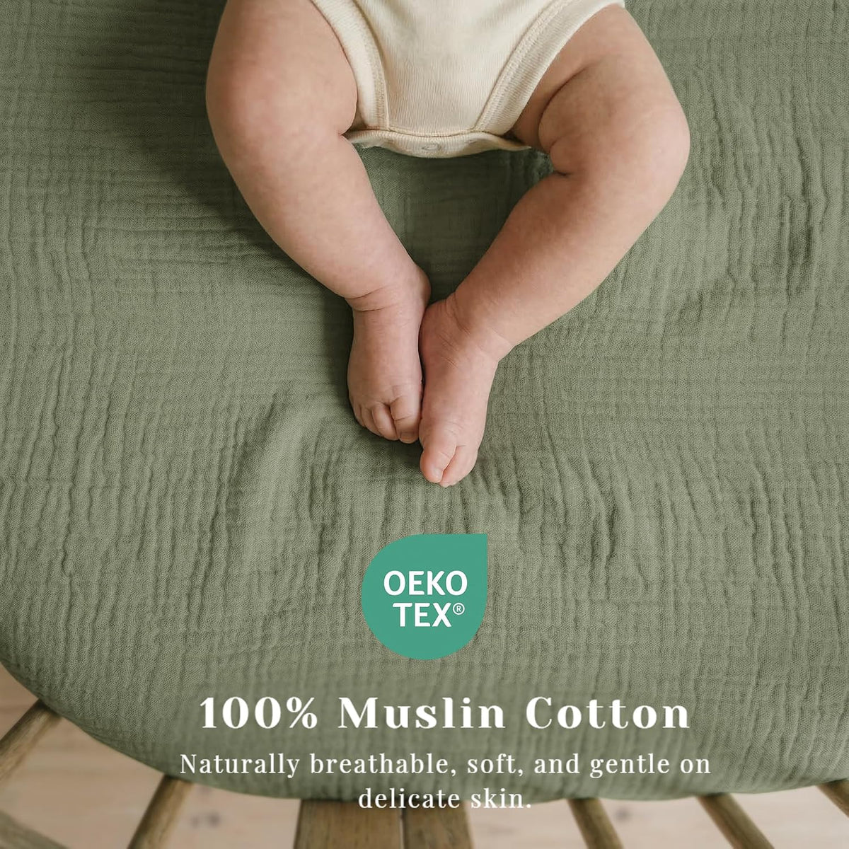 3 Pack Cotton Muslin Baby Bassinet Fitted Sheet for Bedside Sleeper Stretchy & Soft, Compatible with Baby Delight, Dream On Me, Rectangle Mattresses, for Boys & Girls 32" x 21"
