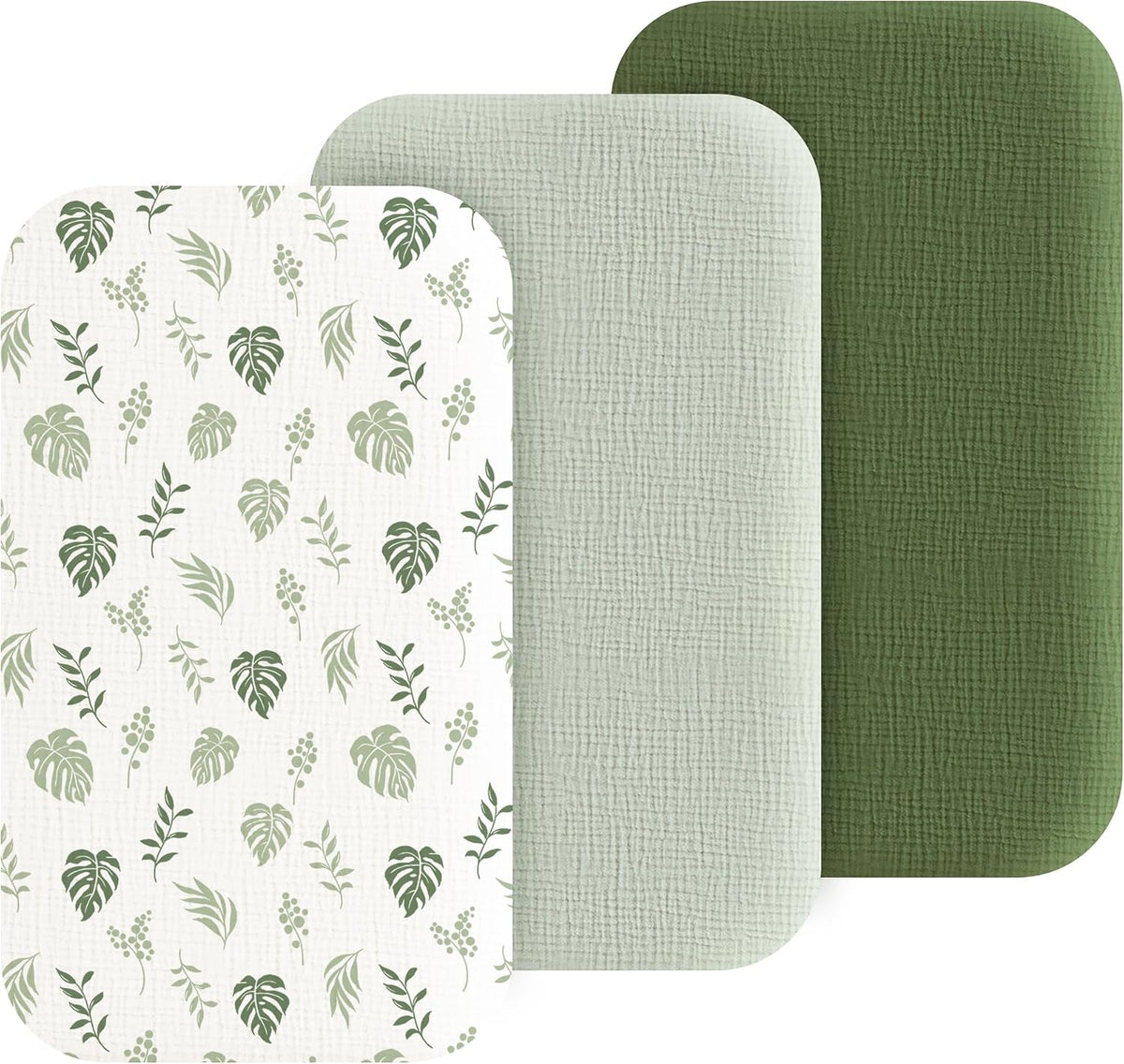 3 Pack Cotton Muslin Baby Bassinet Fitted Sheet for Bedside Sleeper Stretchy & Soft, Compatible with Baby Delight, Dream On Me, Rectangle Mattresses, for Boys & Girls 32" x 21"