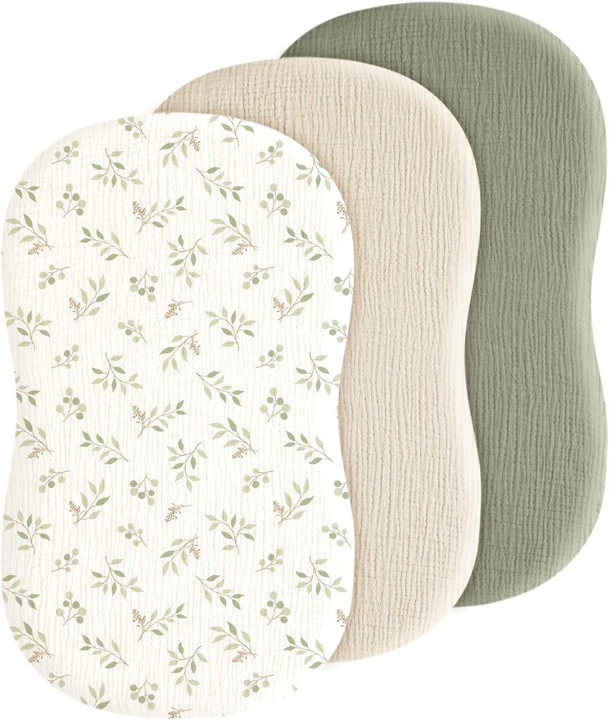 3 Pack Cotton Muslin Baby Bassinet Fitted Sheet for Bedside Sleeper Stretchy & Soft, Compatible with Baby Delight, Dream On Me, Rectangle Mattresses, for Boys & Girls 32" x 21"