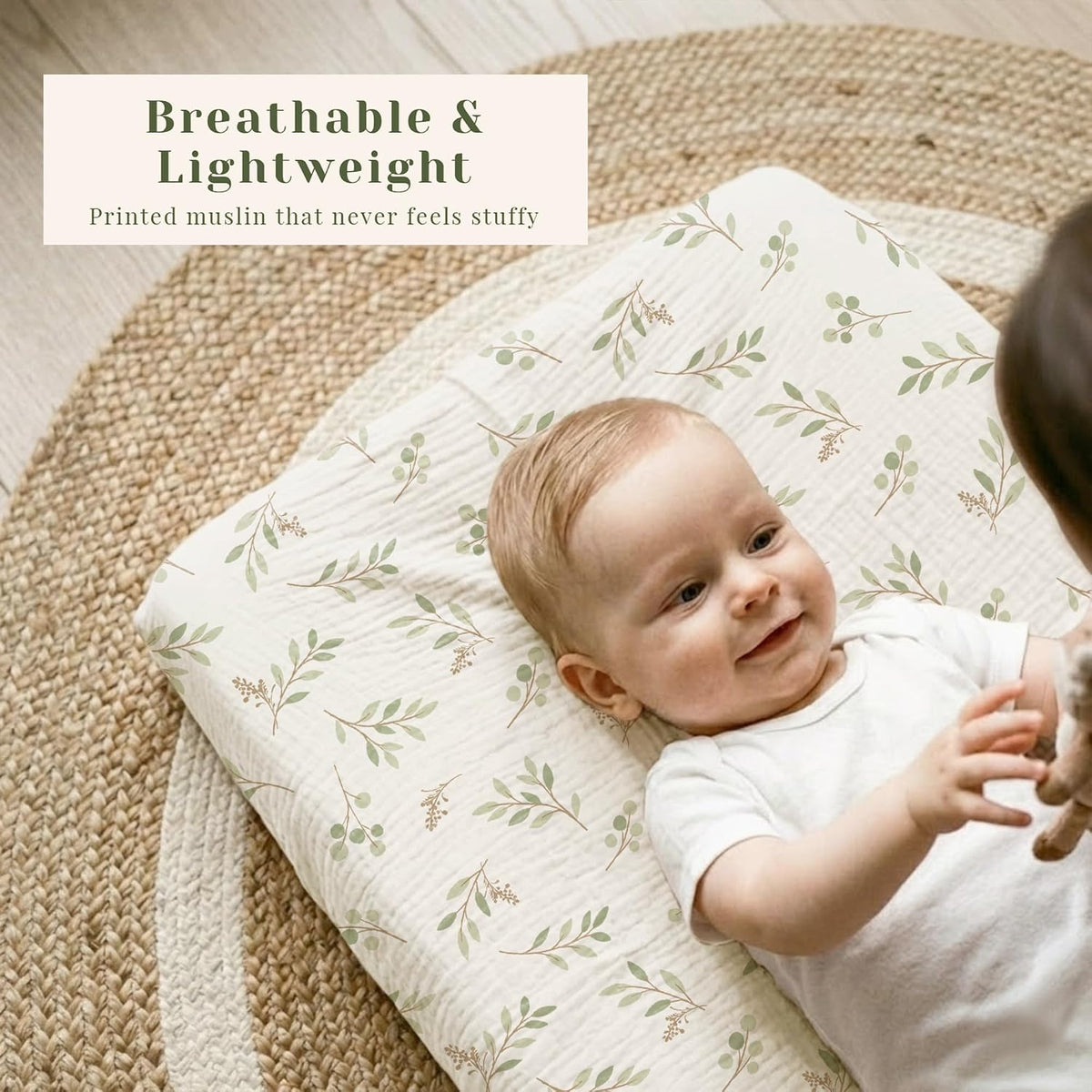 3 Pack Muslin Changing Pad Covers for Baby Boys and Girls 100% Cotton, Soft & Breathable, Easy to Put On & Off, Machine Washable, Baby Nursery Diaper Changing Table Sheet (Leaf)