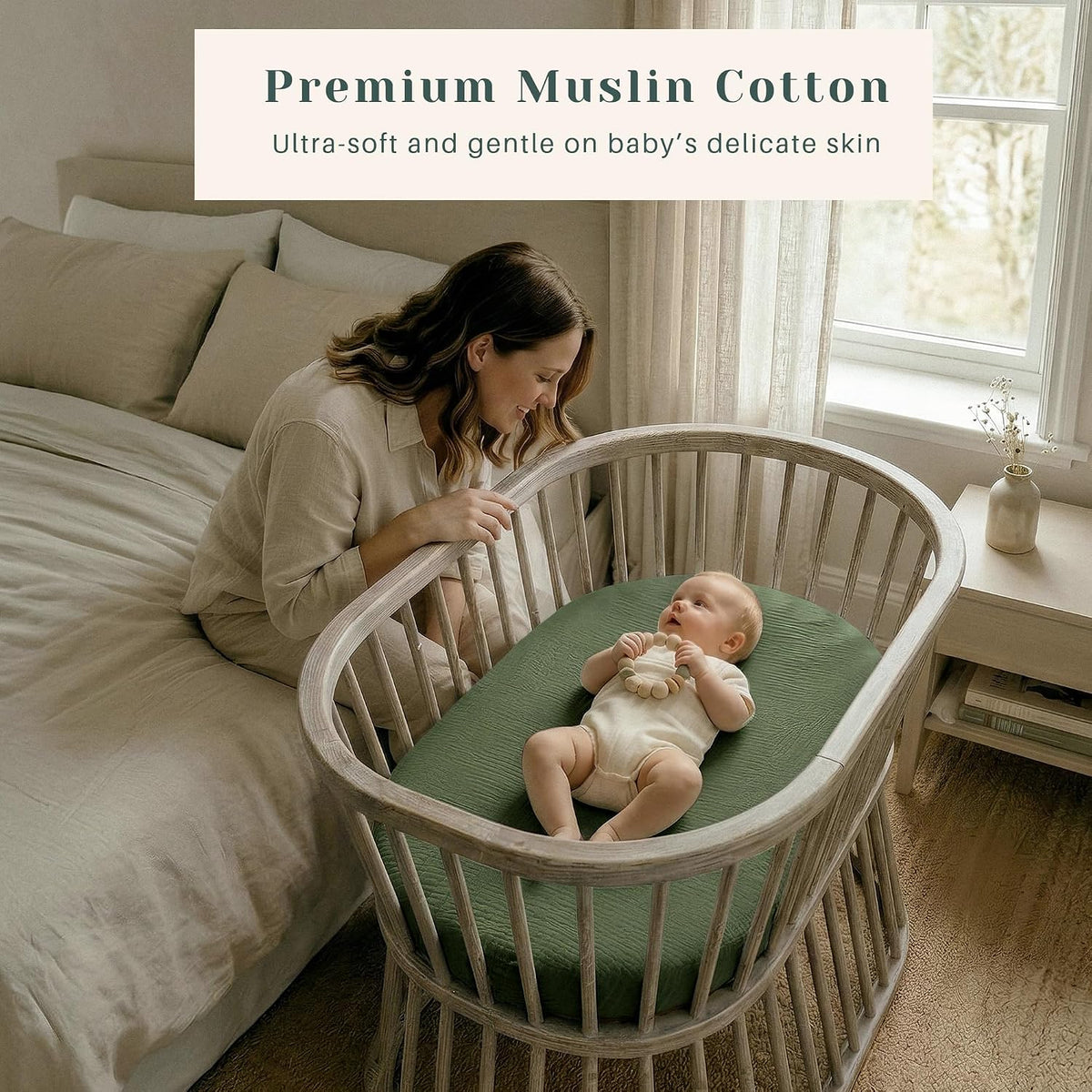 3 Pack Cotton Muslin Baby Bassinet Fitted Sheet for Bedside Sleeper Stretchy & Soft, Compatible with Baby Delight, Dream On Me, Rectangle Mattresses, for Boys & Girls 32" x 21"