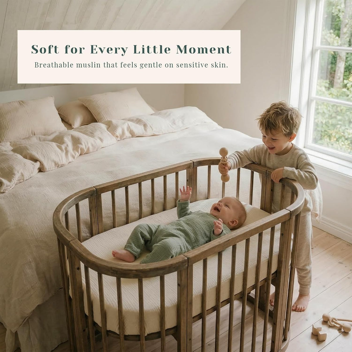 3 Pack Cotton Muslin Baby Bassinet Fitted Sheet for Bedside Sleeper Stretchy & Soft, Compatible with Baby Delight, Dream On Me, Rectangle Mattresses, for Boys & Girls 32" x 21"