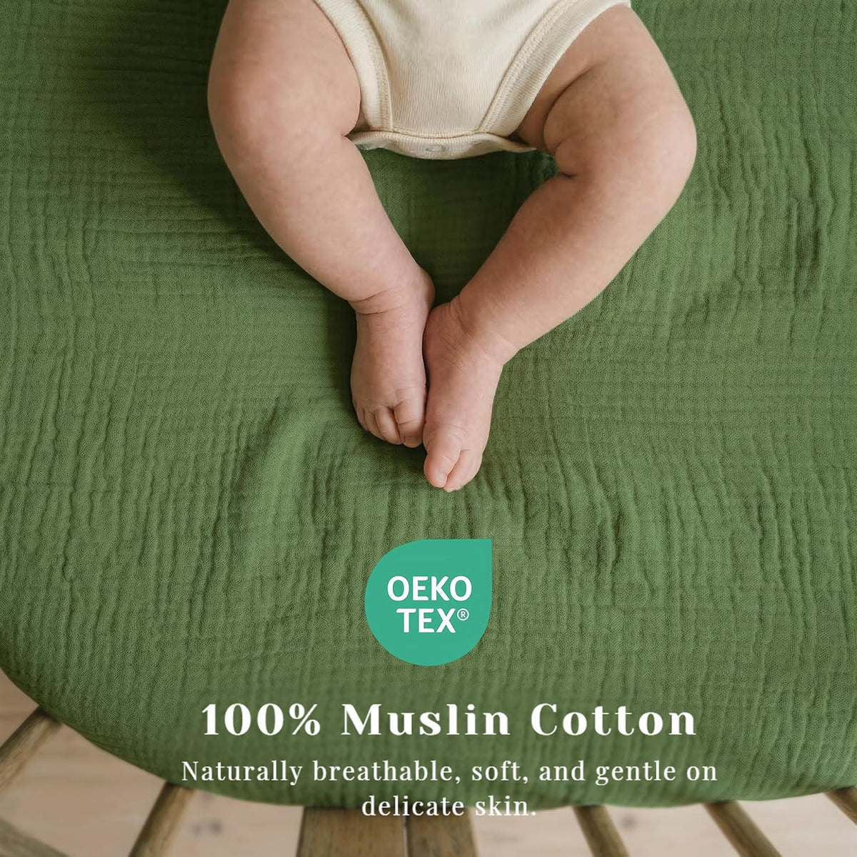 3 Pack Cotton Muslin Baby Bassinet Fitted Sheet for Bedside Sleeper Stretchy & Soft, Compatible with Baby Delight, Dream On Me, Rectangle Mattresses, for Boys & Girls 32" x 21"