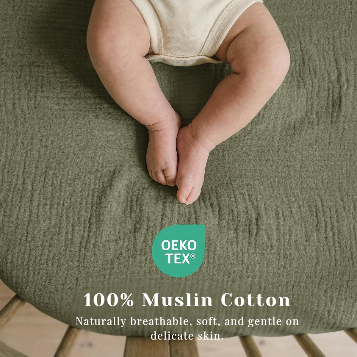 3 Pack Cotton Muslin Baby Bassinet Fitted Sheet for Bedside Sleeper Stretchy & Soft, Compatible with Baby Delight, Dream On Me, Rectangle Mattresses, for Boys & Girls 32" x 21"