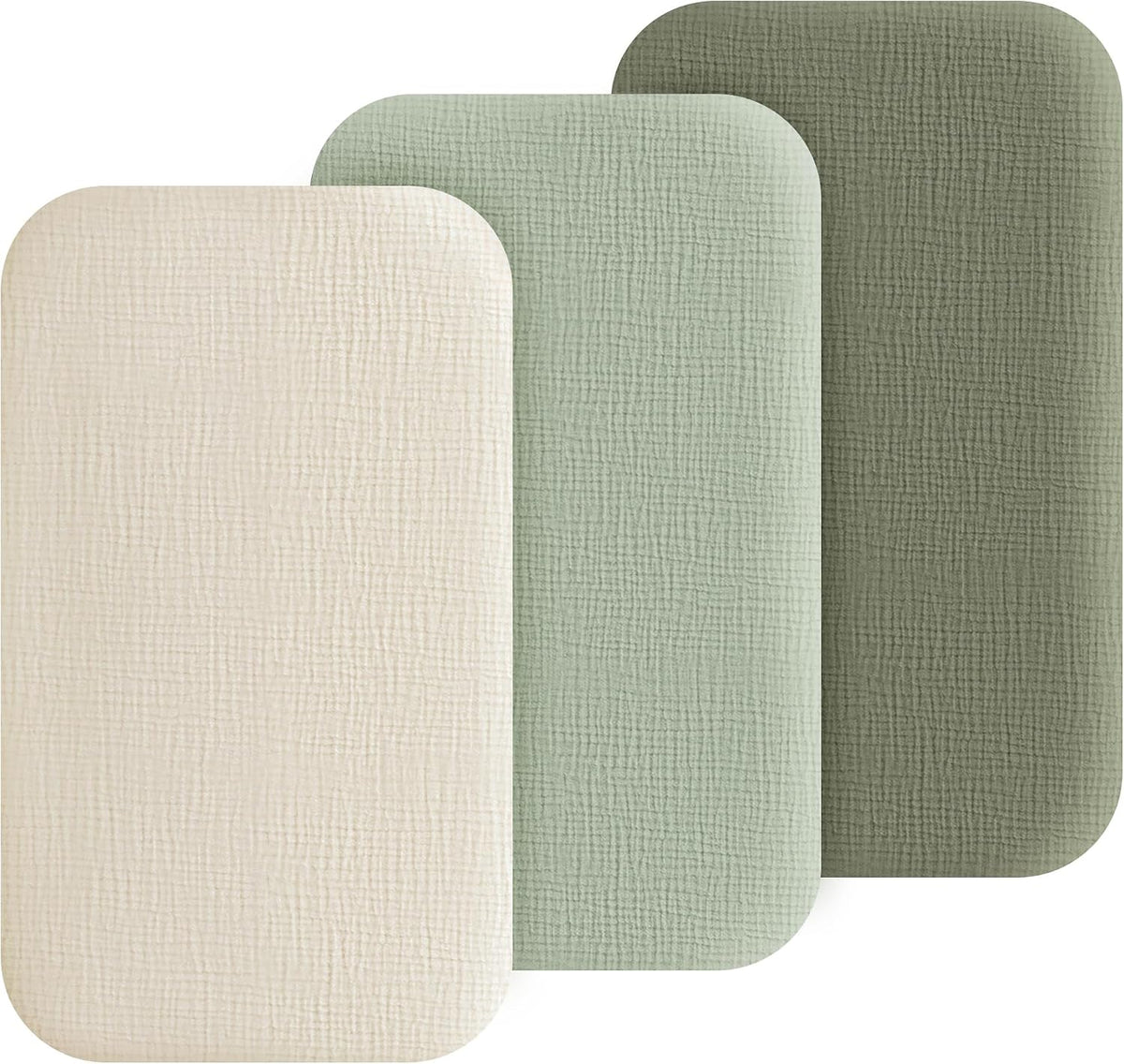 3 Pack Cotton Muslin Baby Bassinet Fitted Sheet for Bedside Sleeper Stretchy & Soft, Compatible with Baby Delight, Dream On Me, Rectangle Mattresses, for Boys & Girls 32" x 21"
