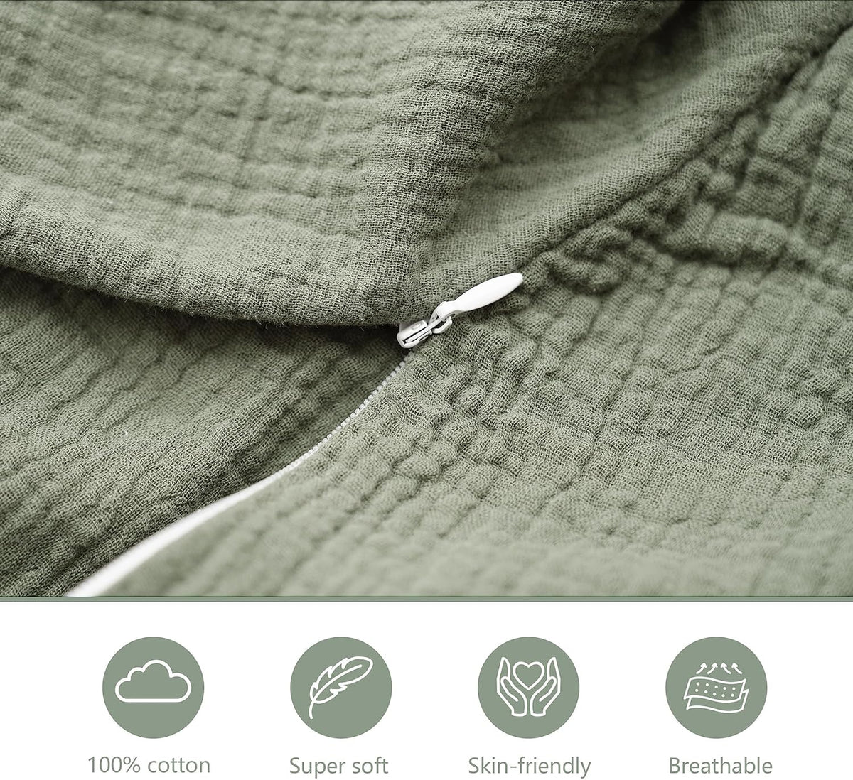 Muslin Nursing Pillow Covers, 2 Pack, Soft & Adorable Slipcovers with Zipper Closure, 100% Cotton Covers for Breastfeeding Pillows (Leaf, Green)
