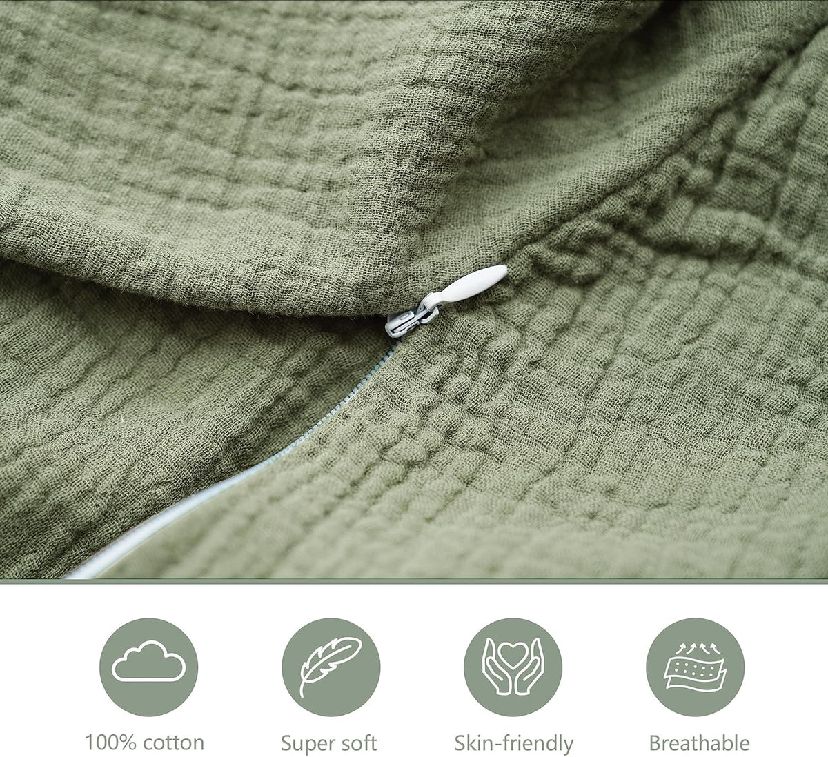 Muslin Nursing Pillow Covers, 2 Pack, Soft & Adorable Slipcovers with Zipper Closure, 100% Cotton Covers for Breastfeeding Pillows (Leaf, Green)