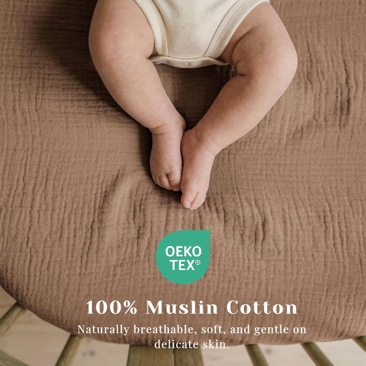 3 Pack Cotton Muslin Baby Bassinet Fitted Sheet for Bedside Sleeper Stretchy & Soft, Compatible with Baby Delight, Dream On Me, Rectangle Mattresses, for Boys & Girls 32" x 21"