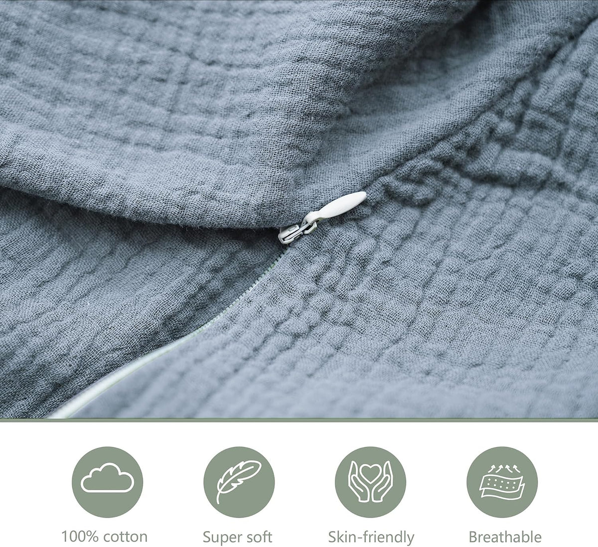 Muslin Nursing Pillow Covers, 2 Pack, Soft & Adorable Slipcovers with Zipper Closure, 100% Cotton Covers for Breastfeeding Pillows (Leaf, Green)